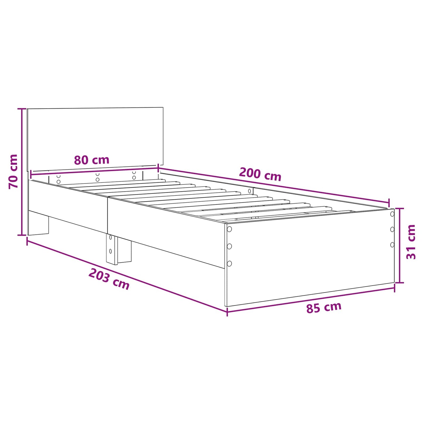 vidaXL Κρεβάτι με Κεφαλάρι Γκρι Σκυροδέματος 80 x 200 cm