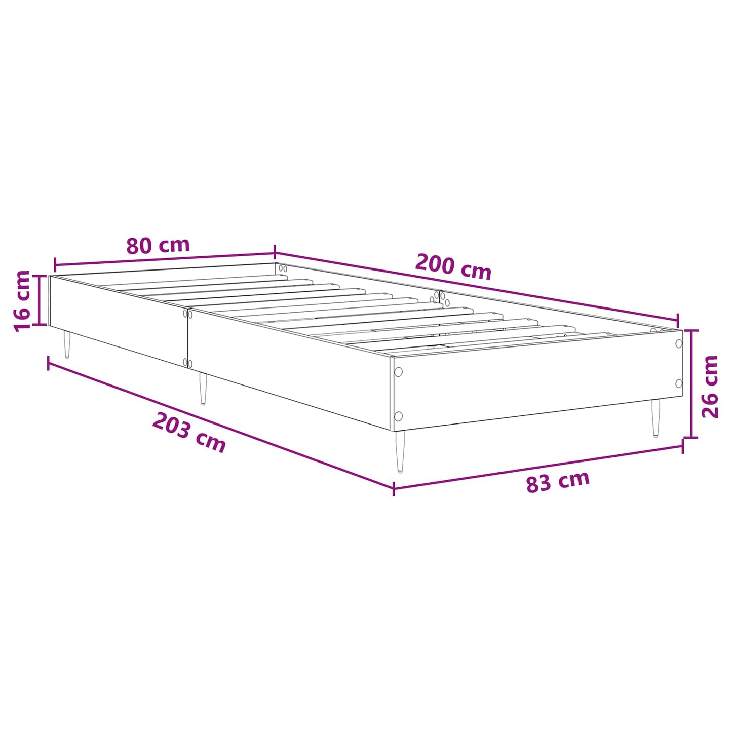 vidaXL Σκελετός Κρεβατιού Λευκό 80 x 200 cm Επεξεργασμένο Ξύλο