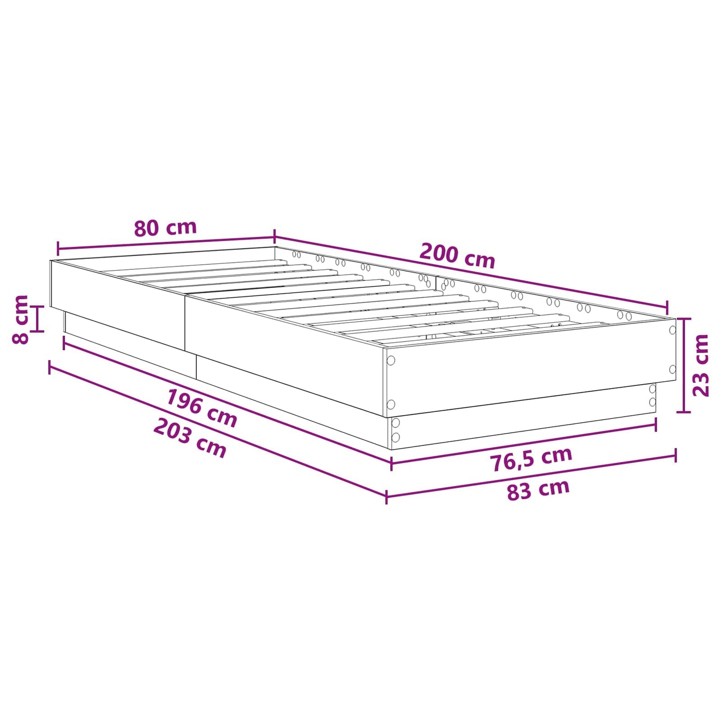 vidaXL Κρεβάτι δαπέδου Sonoma Δρυς 80 x 200 cm Επεξεργασμένο Ξύλο