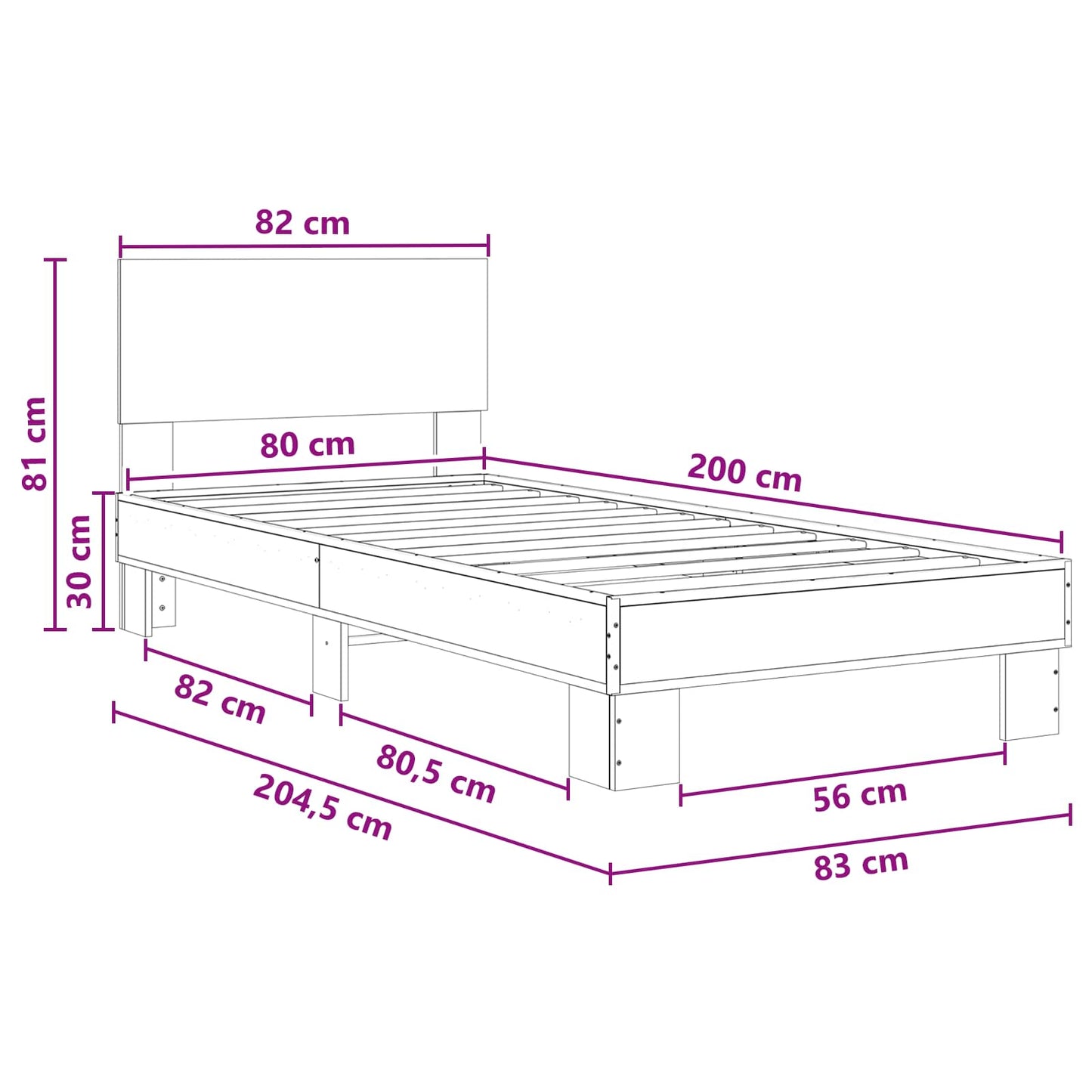 vidaXL Κρεβάτι με Κεφαλάρι Sonoma Δρυς 80 x 200 cm Επεξεργασμένο Ξύλο