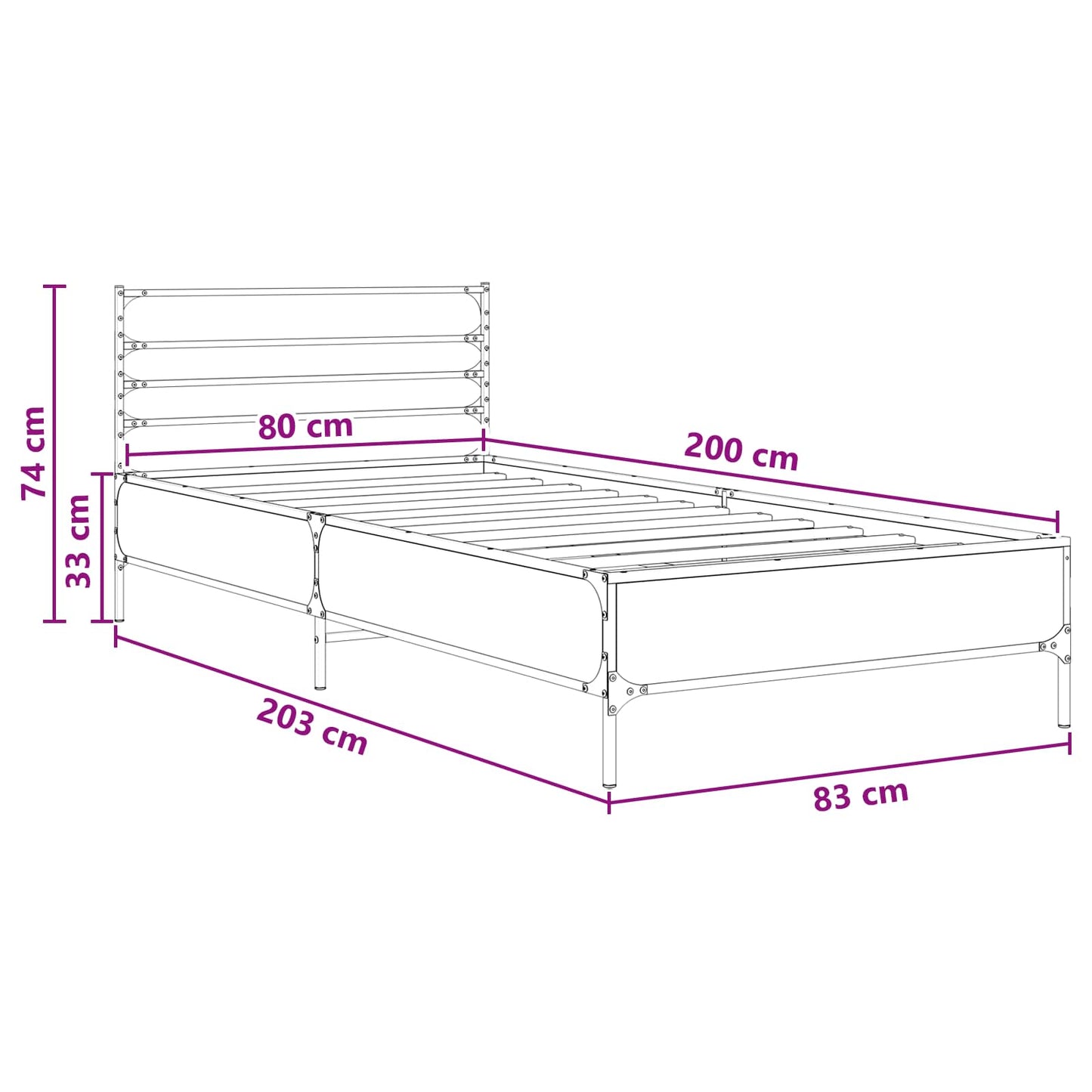 vidaXL Σκελετός Κρεβατιού Παλαιωμένο ξύλο 80 x 200 cm