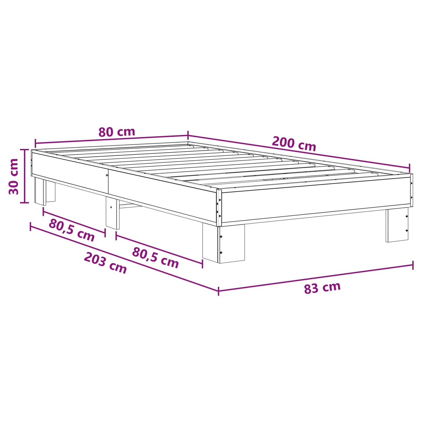 vidaXL Σκελετός Κρεβατιού Παλαιωμένο ξύλο 80 x 200 cm