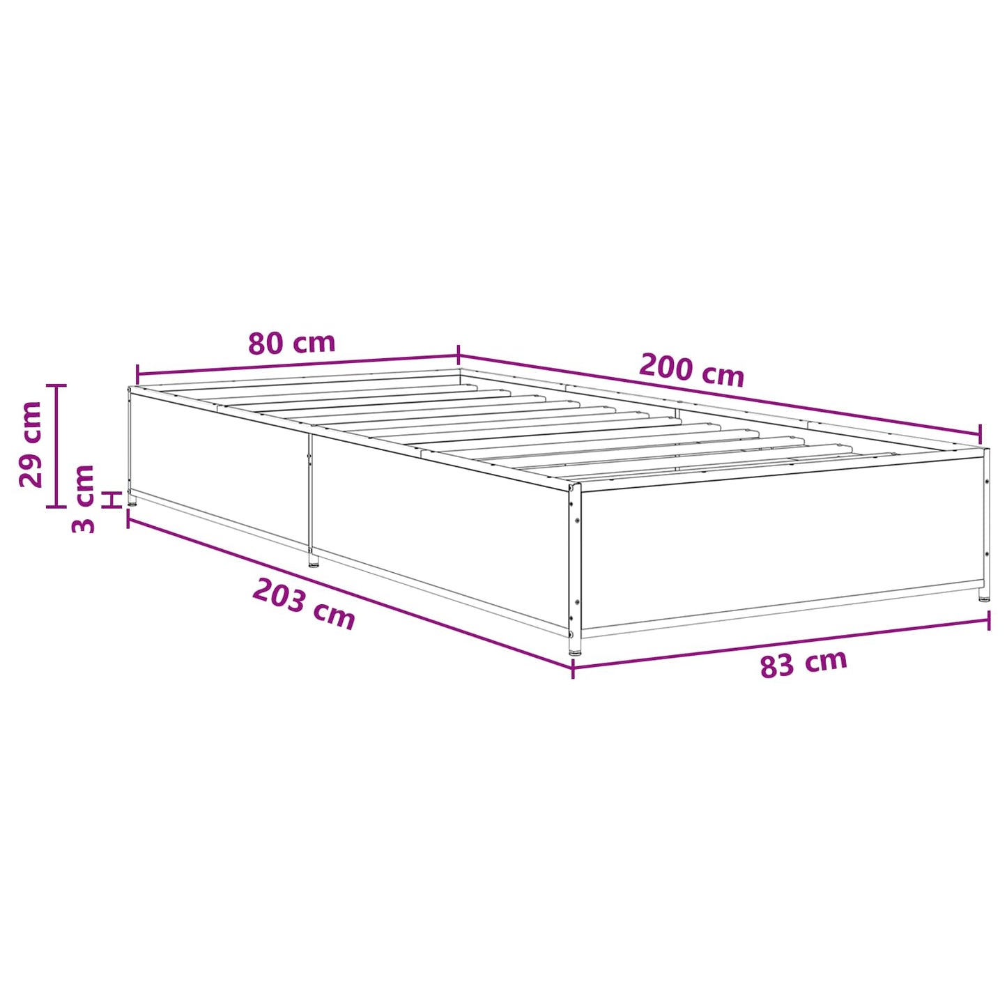 vidaXL Σκελετός Κρεβατιού Παλαιωμένο ξύλο 80 x 200 cm