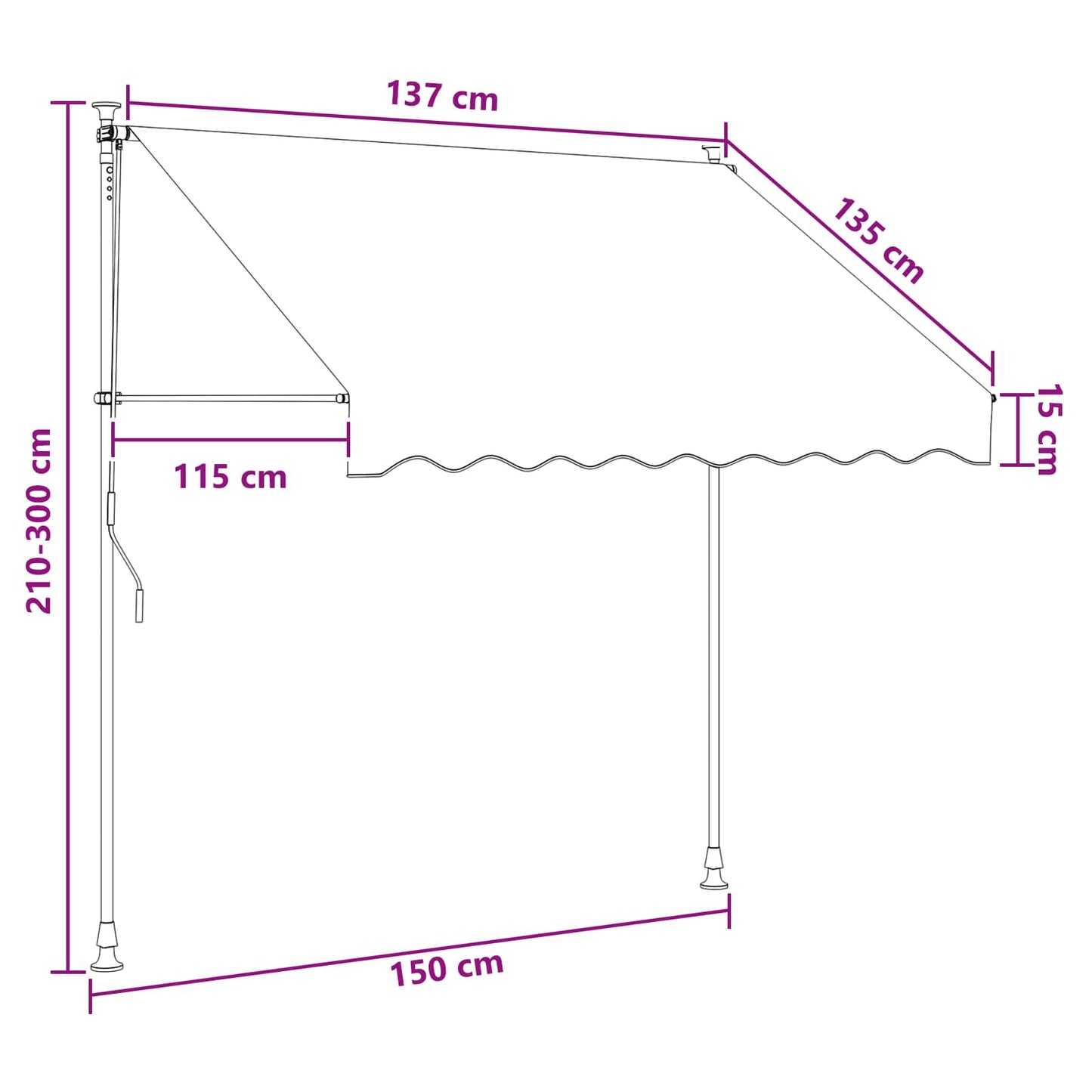 vidaXL Χειροκίνητη Ανακλινόμενη Σκίαση Μαύρο 150 cm
