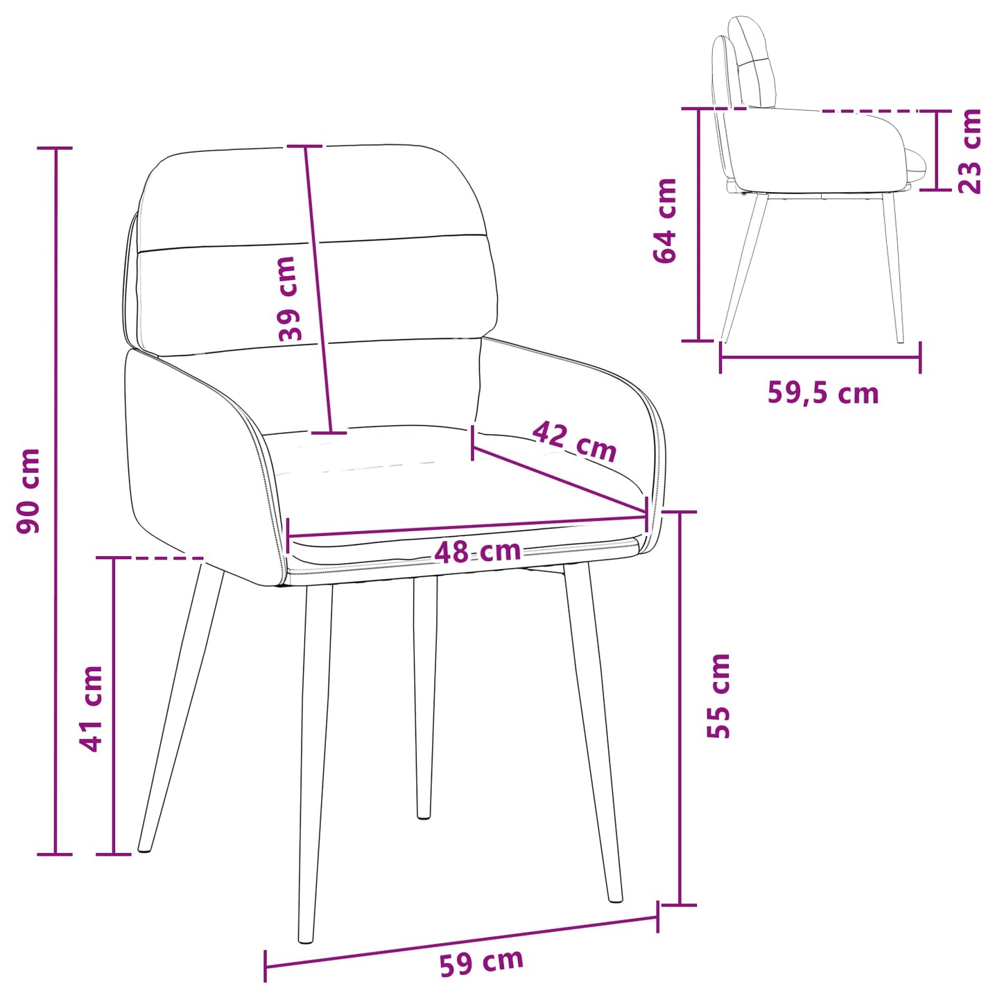 vidaXL Καρέκλες φαγητού 2 pcs Βελούδο Ροζ 59 x 59,5 x 90 εκ