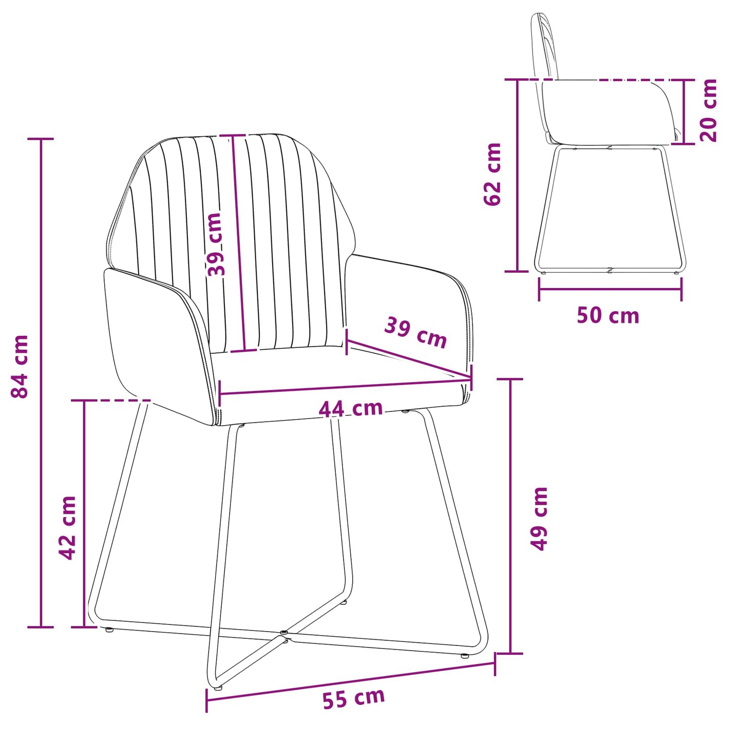 vidaXL Καρέκλες φαγητού 2 pcs Βελούδο Σκούρο Γκρι 55 x 50 x 84 εκ.