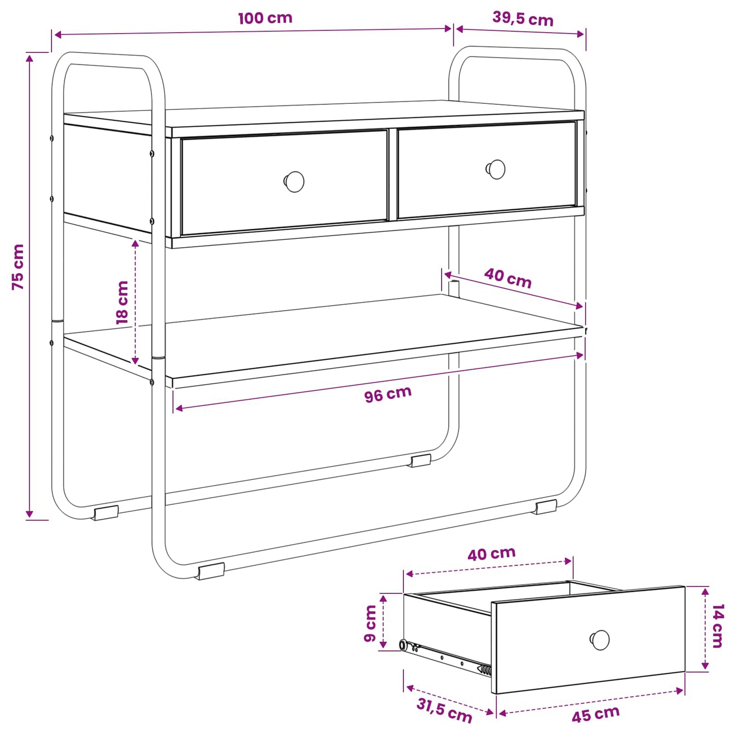 vidaXL Τραπέζι κονσόλας Μαύρη Δρυς 100 x 40 x 75 cm Επεξεργασμένο Ξύλο