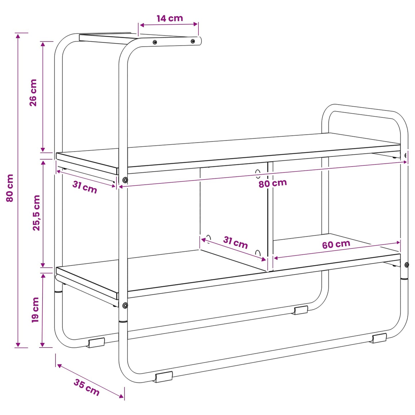 vidaXL Τραπέζι κονσόλας Μαύρη Δρυς 80 x 35 x 75 cm Επεξεργασμένο Ξύλο