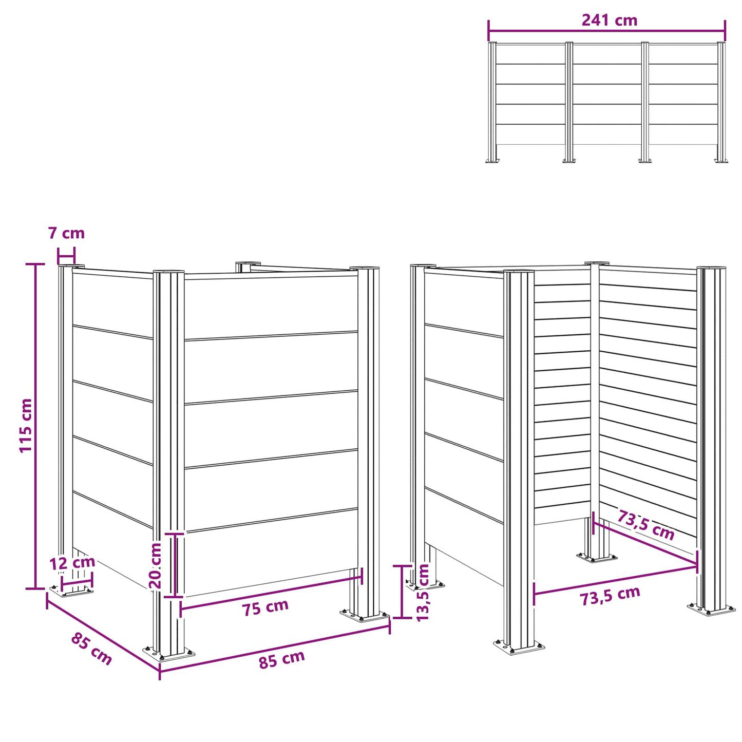 vidaXL Φράχτης Σκουπιδιών Καφέ 85 x 85 x 115 cm Αλουμίνιο και WPC