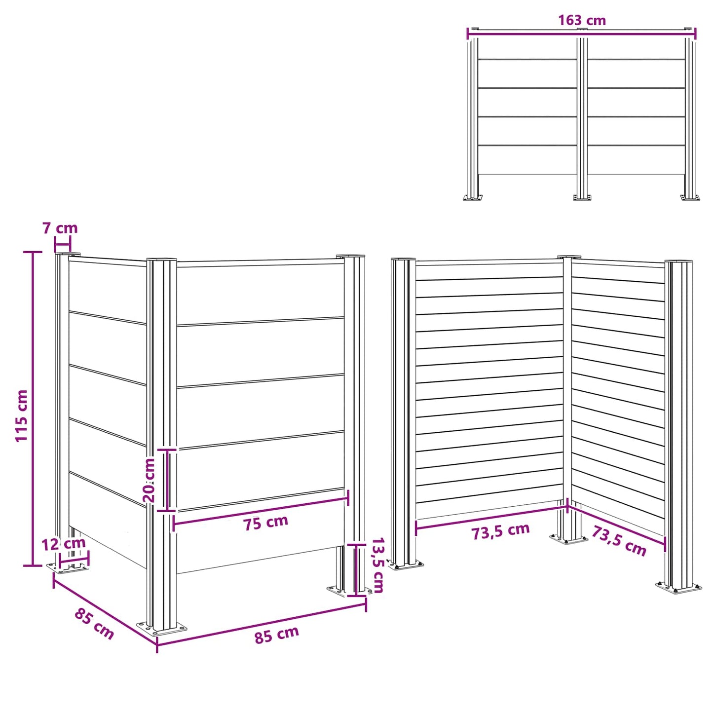 vidaXL Φράχτης Σκουπιδιών Καφέ 85 x 85 x 115 cm Αλουμίνιο και WPC