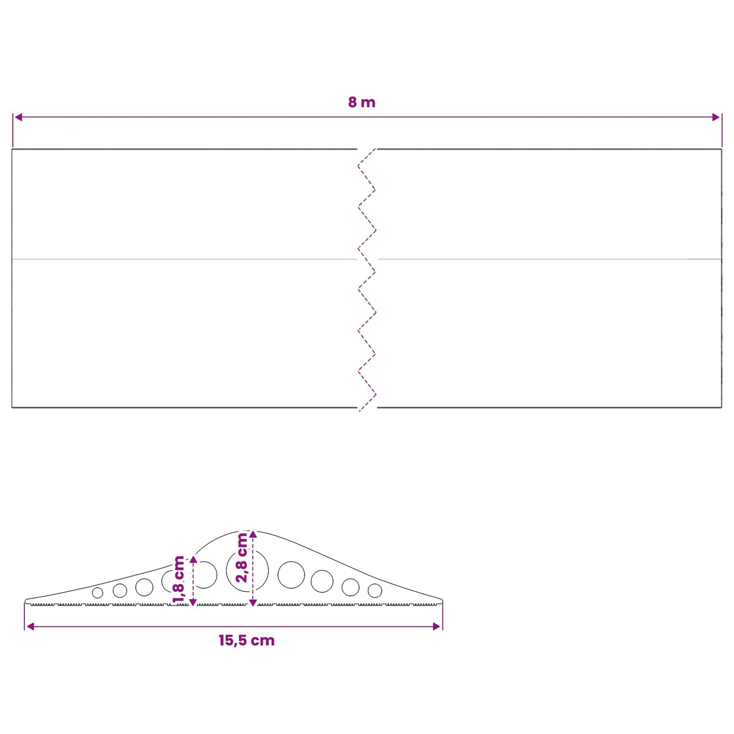 vidaXL Σφραγίδα Δαπέδου Γκαράζ Μαύρο 155 x 28 mm 8 μ EPDM Καουτσούκ