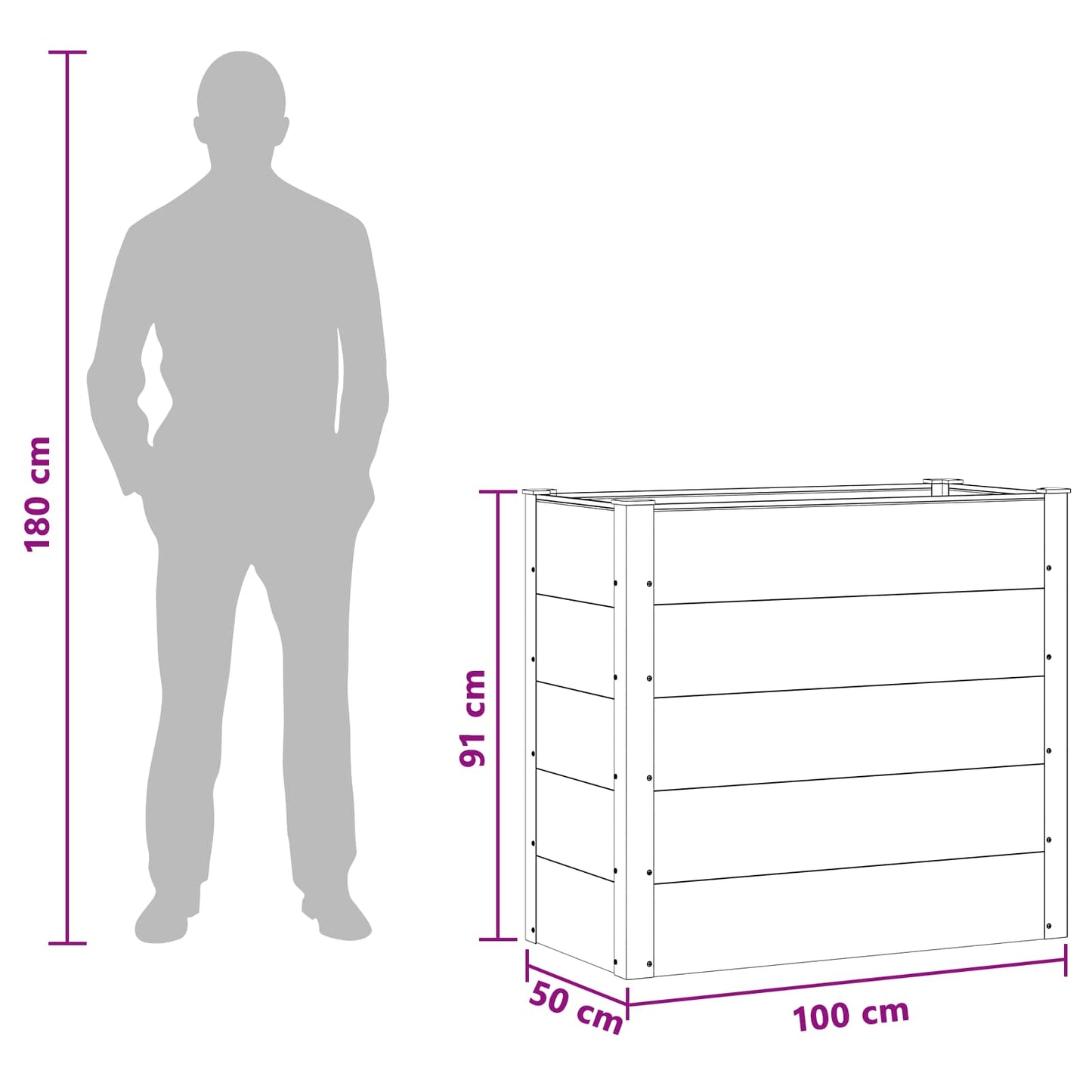 vidaXL Υπερυψωμένη Ζαρντινιέρα Μαύρο 100 x 50 x 91 cm