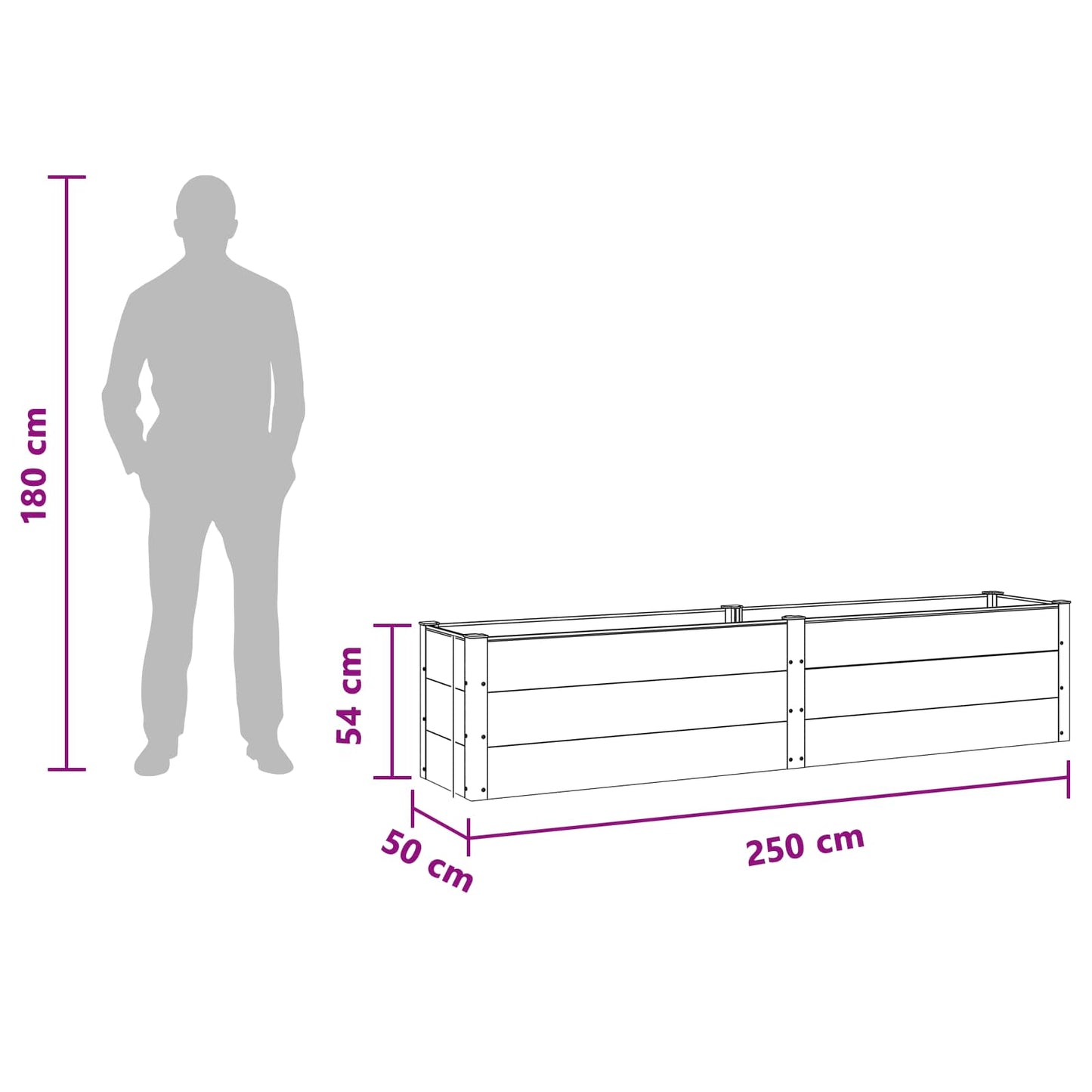 vidaXL Υπερυψωμένη Ζαρντινιέρα Μαύρο 250 x 50 x 54 cm