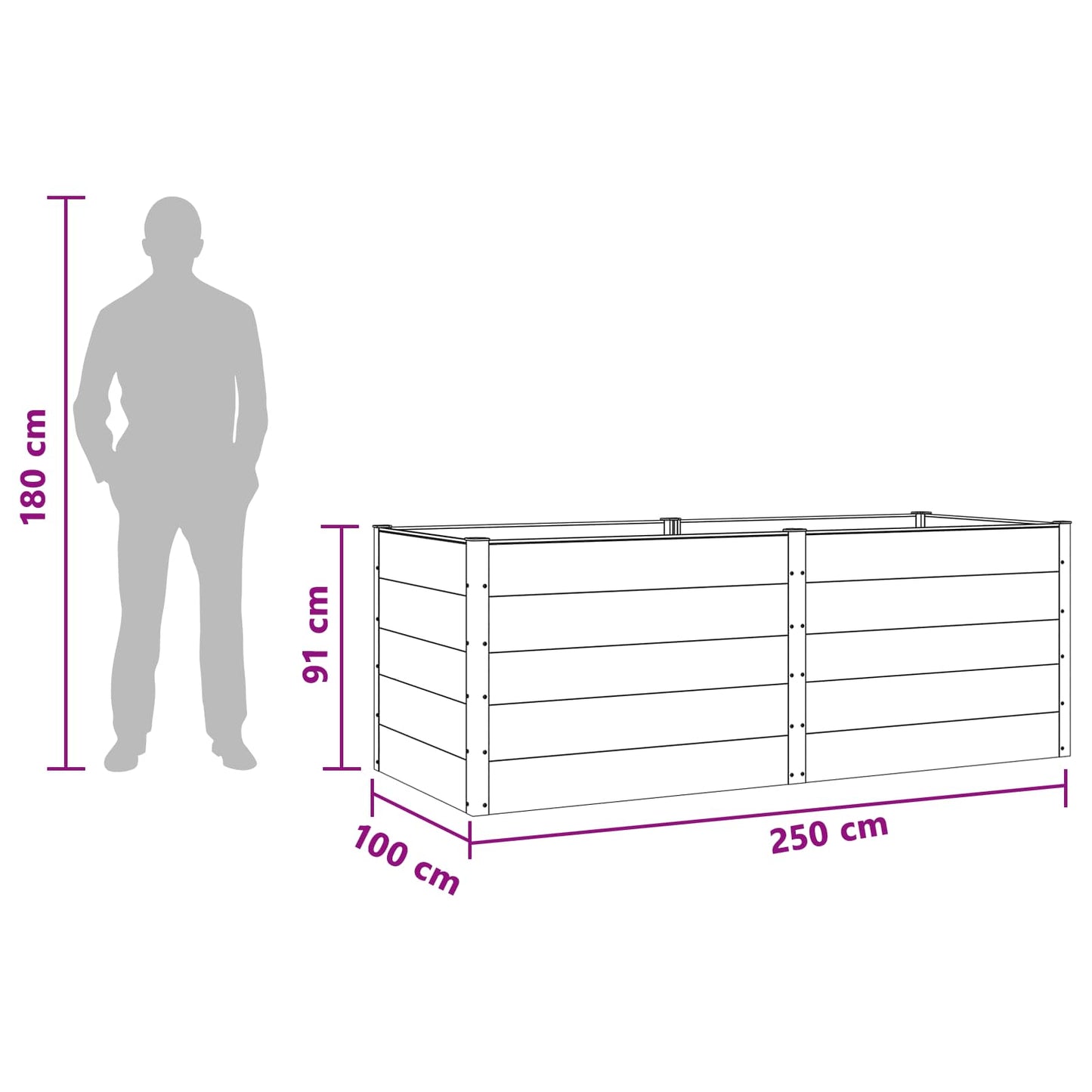 vidaXL Υπερυψωμένη Ζαρντινιέρα Μαύρο 250 x 100 x 91 cm