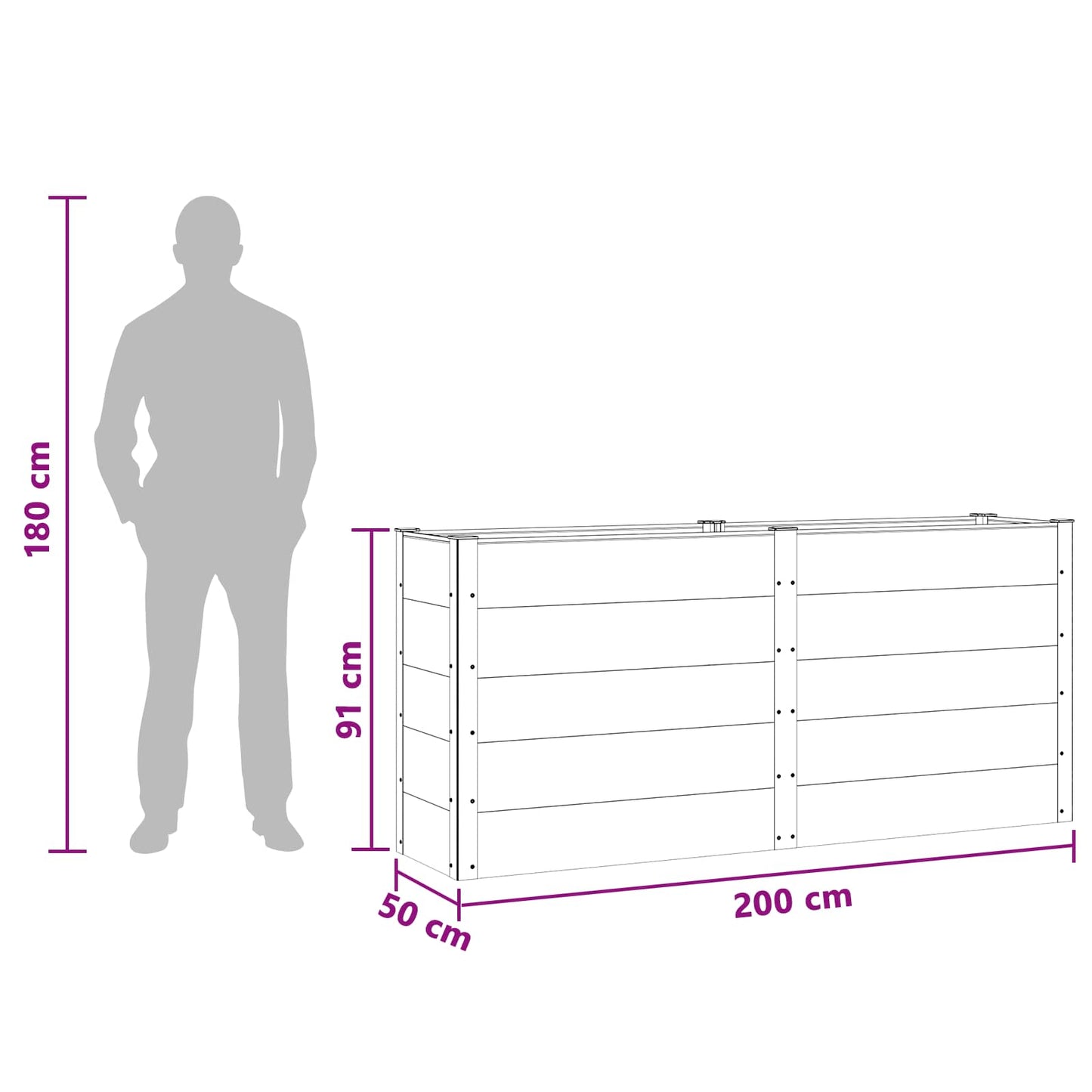vidaXL Υπερυψωμένη Ζαρντινιέρα Καφέ 200 x 50 x 91 cm