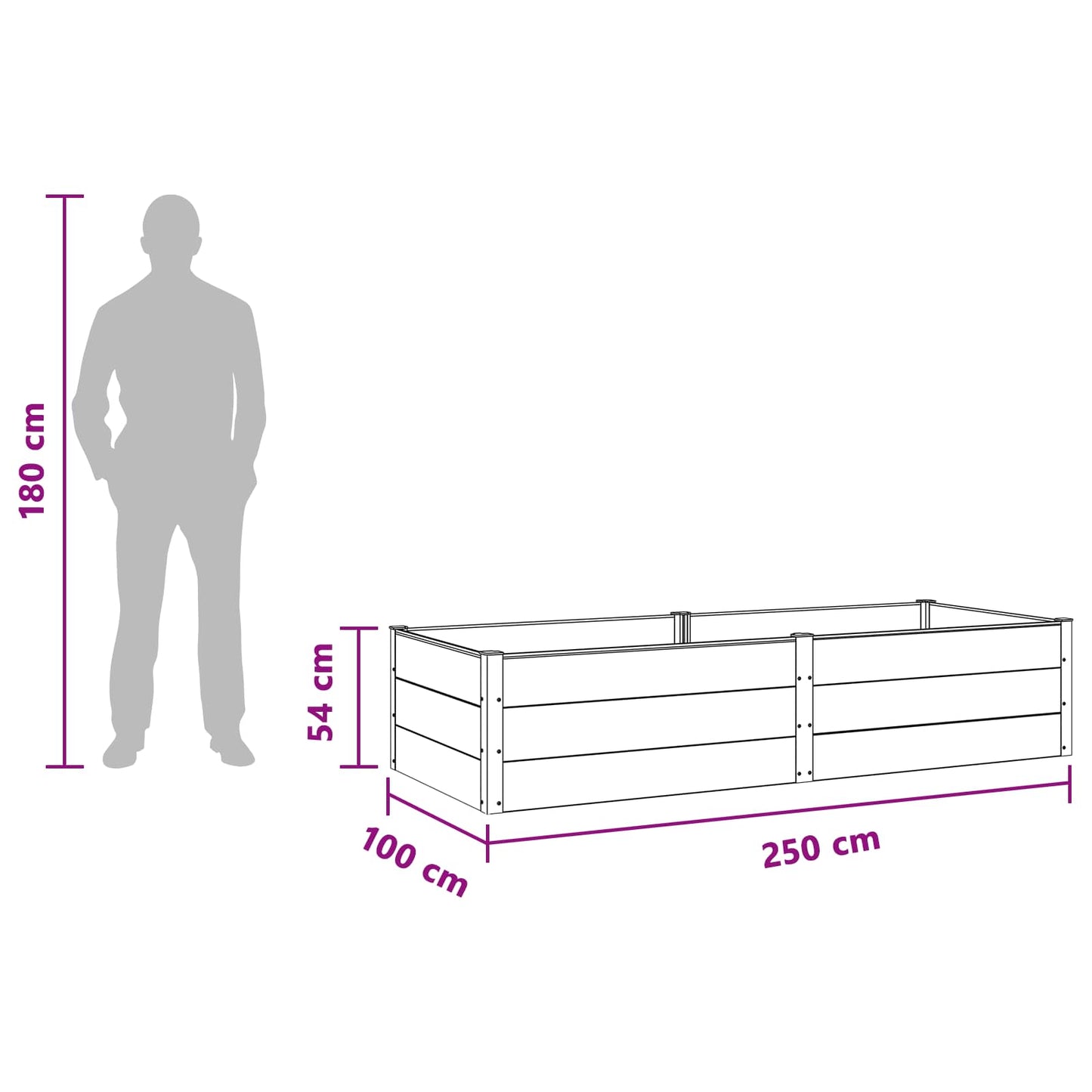 vidaXL Υπερυψωμένη Ζαρντινιέρα Καφέ 250 x 100 x 54 cm