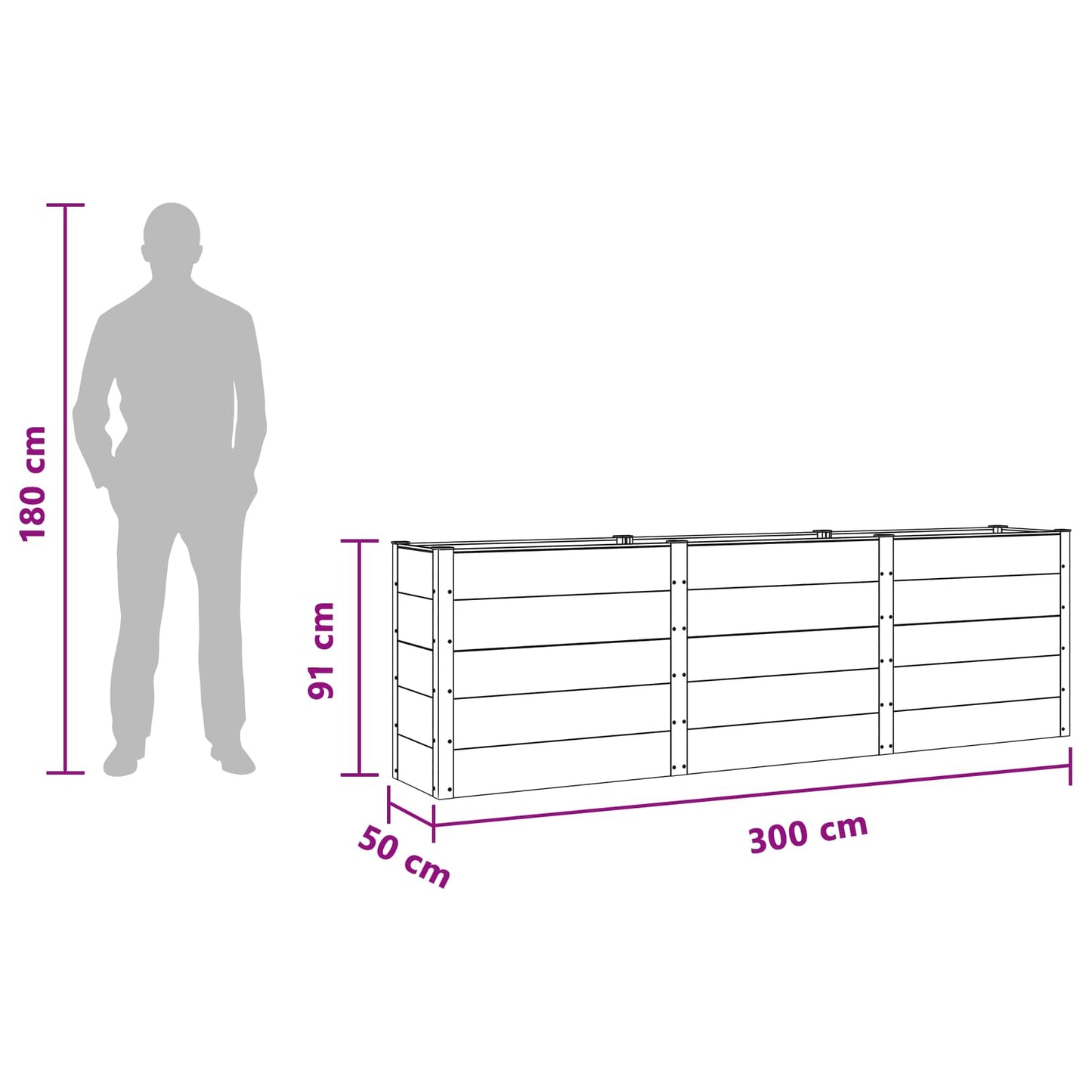 vidaXL Υπερυψωμένη Ζαρντινιέρα Καφέ 300 x 50 x 91 cm