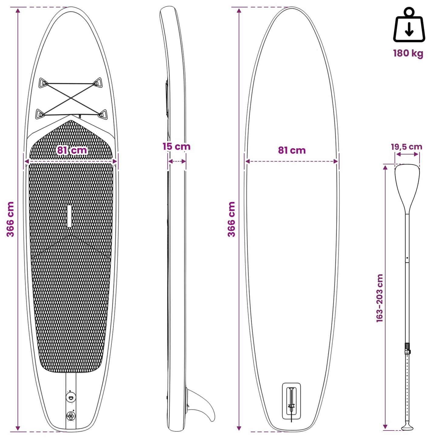 vidaXL Φουσκωτή σανίδα Στάθμευσης POSEIDON 366 x 81 x 15 εκ Πράσινο