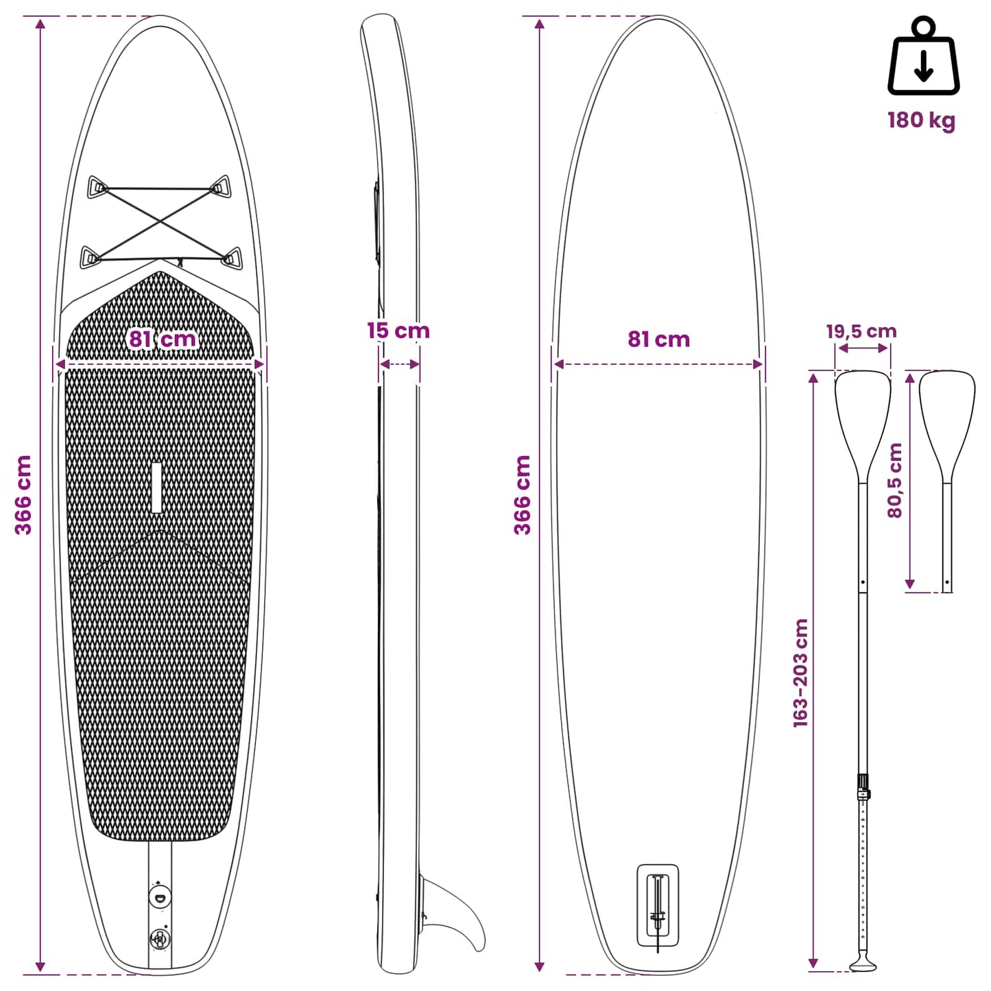 vidaXL SUP Board με κάθισμα 2 σε 1 POSEIDON 366 x 81 x 15 εκ Πράσινο