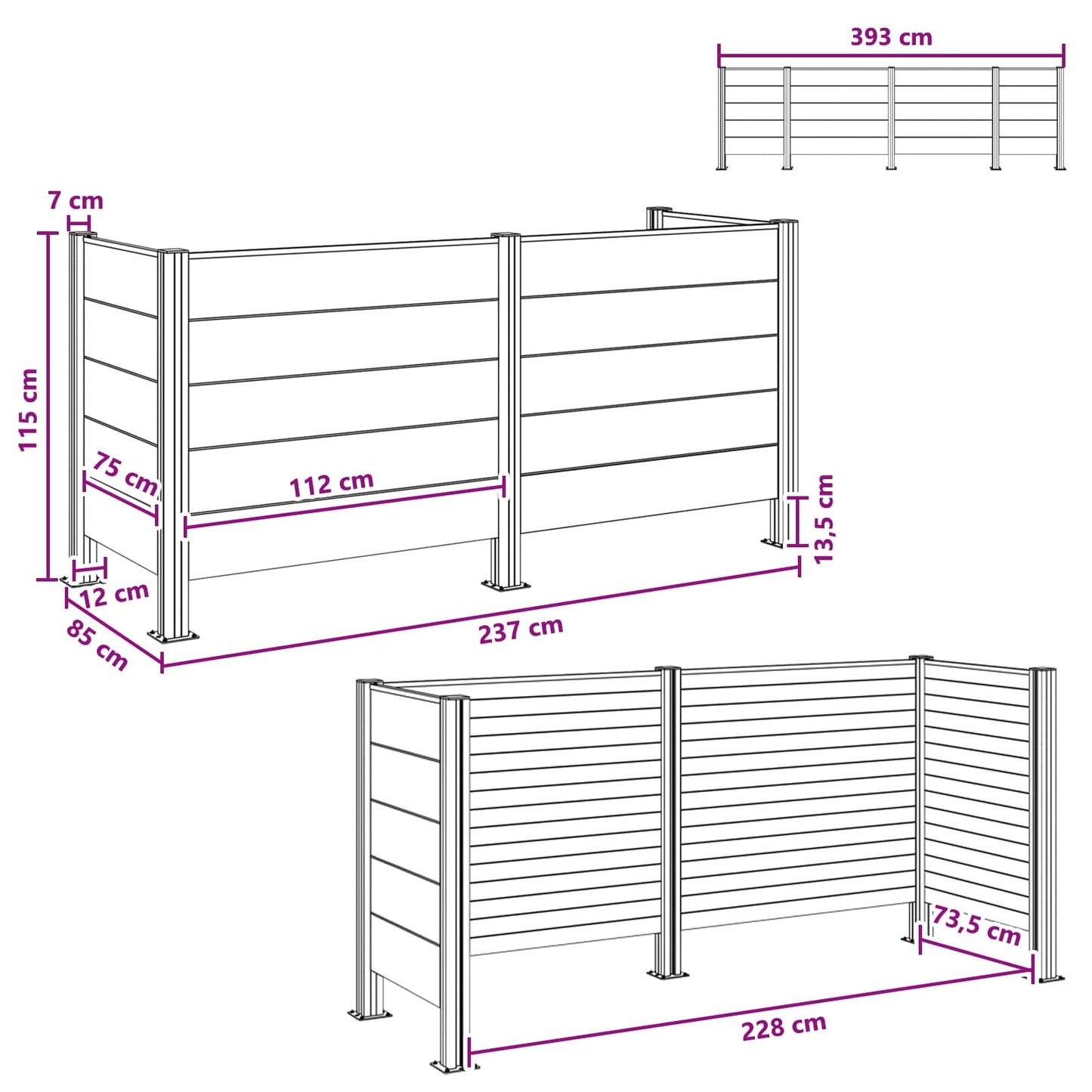 vidaXL Φράχτης Σκουπιδιών Καφέ 237 x 85 x 115 εκ Αλουμίνιο και WPC