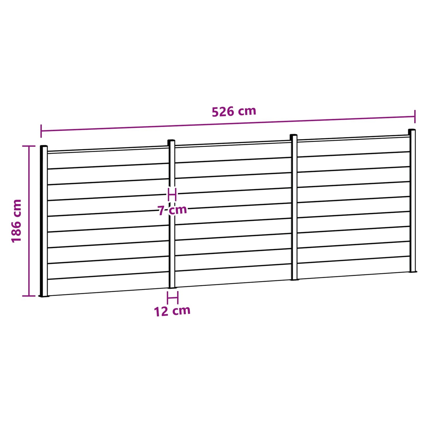 vidaXL Σετ Φράχτη 3 τμχ. 526 x 186 cm WPC και Αλουμίνιο Μαύρο