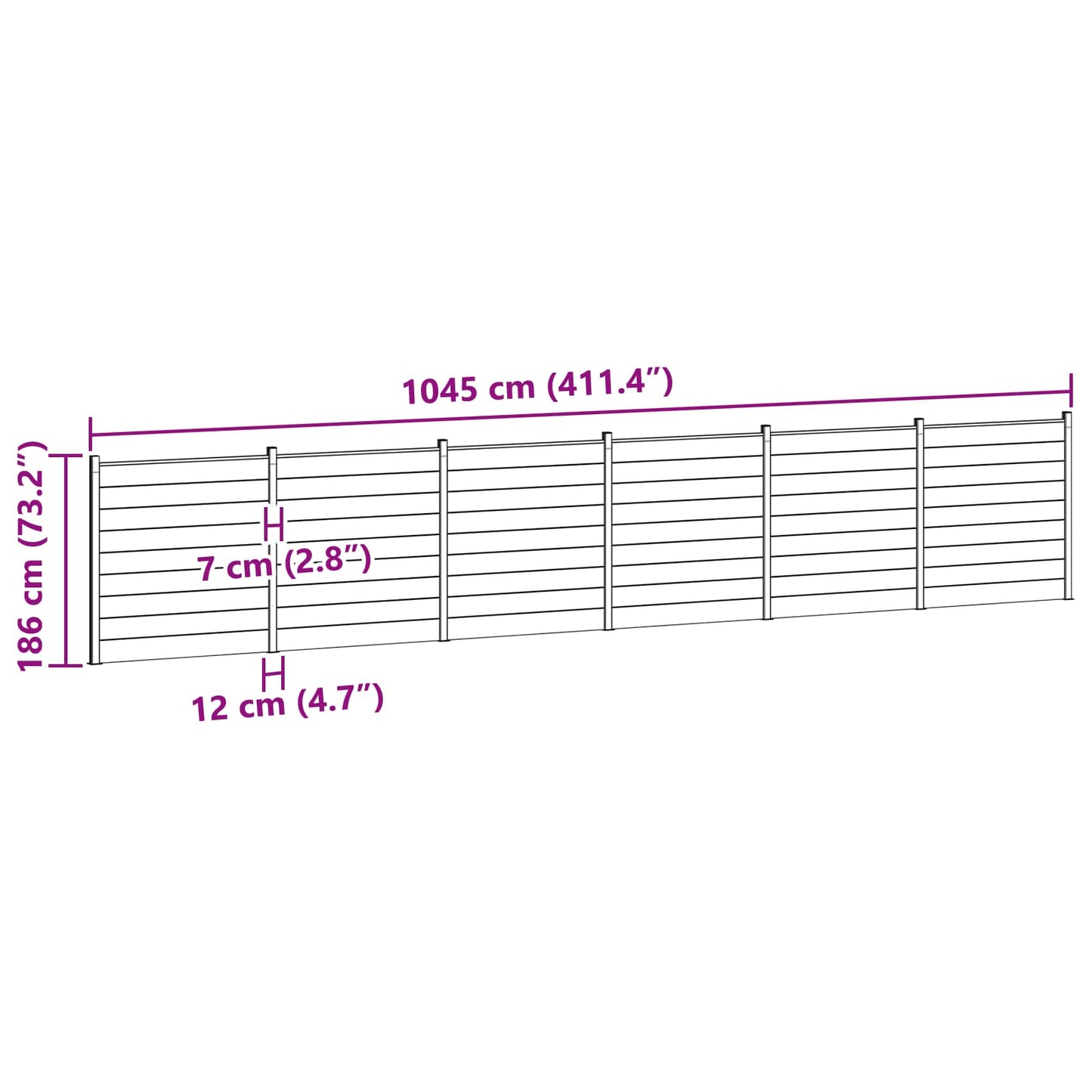 vidaXL Σετ Φράχτη 6 τμχ. 1045 x 186 εκ WPC και Αλουμίνιο Μαύρο