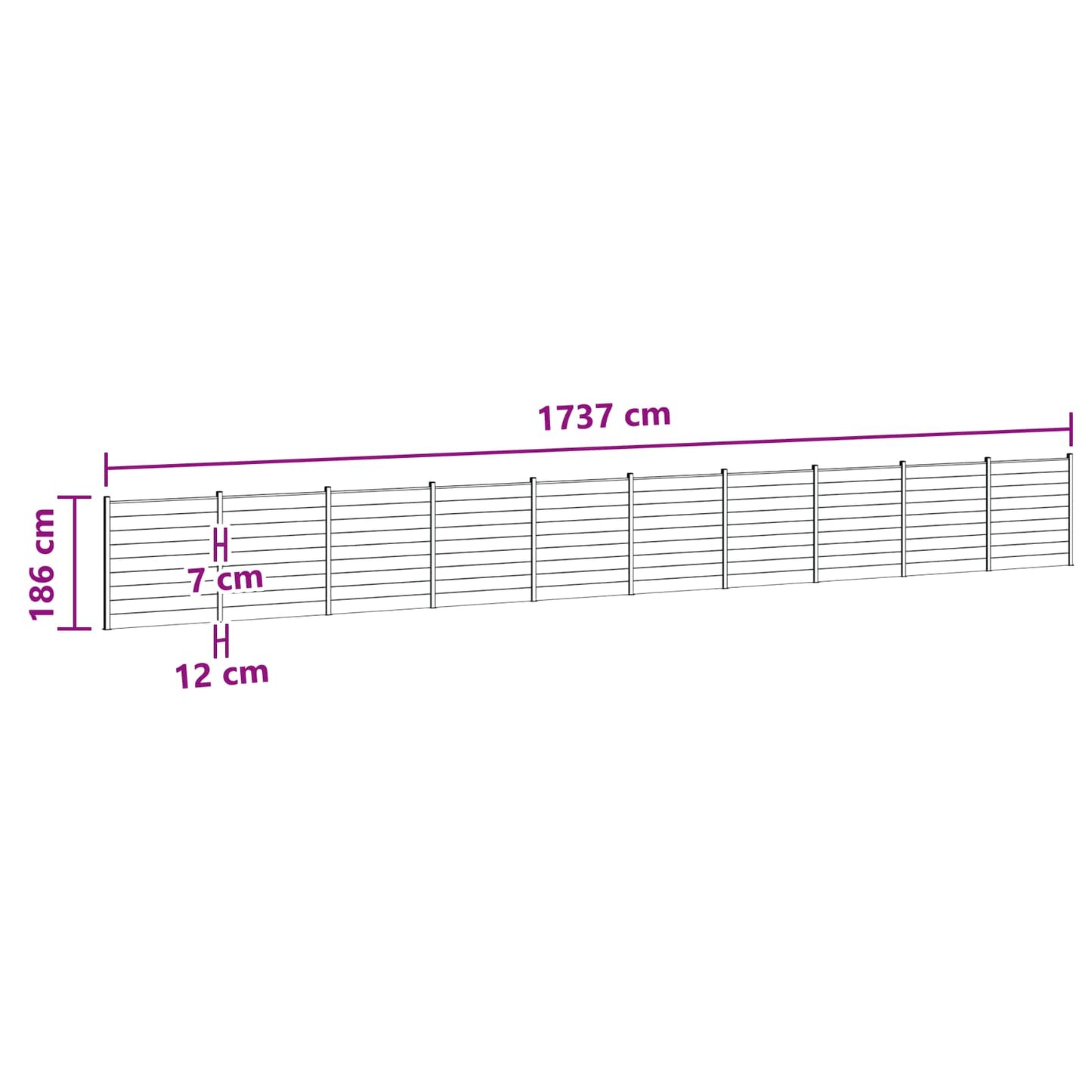 vidaXL Σετ Φράχτη 10 τμχ. 1737 x 186 εκ. WPC και Αλουμίνιο Μαύρο