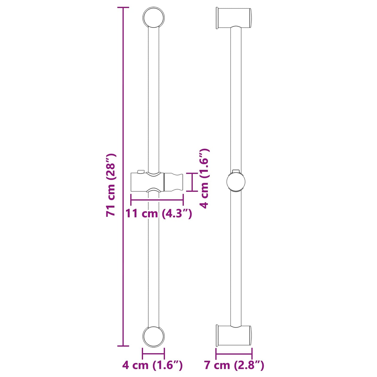 vidaXL Βάση Κεφαλής Ντους Χρωμέ 71 cm Ανοξείδωτο Ατσάλι
