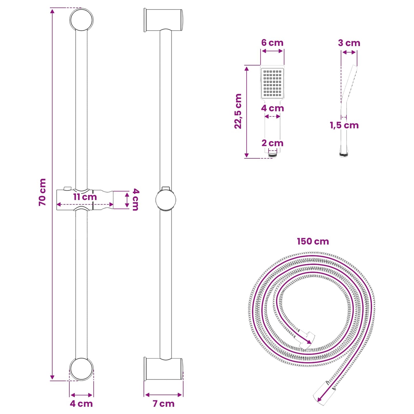 vidaXL Σετ Συστήματος Ντουζιέρας Χρωμέ 70 cm Ανοξείδωτο Ατσάλι