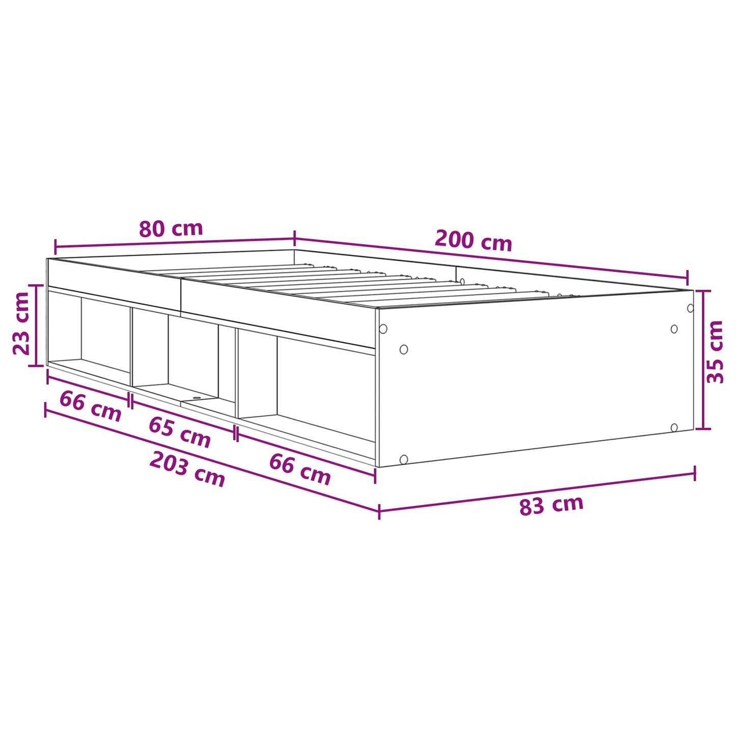 vidaXL Σκελετός κρεβατιού με αποθήκευση Sonoma Δρυς 80 x 200 cm