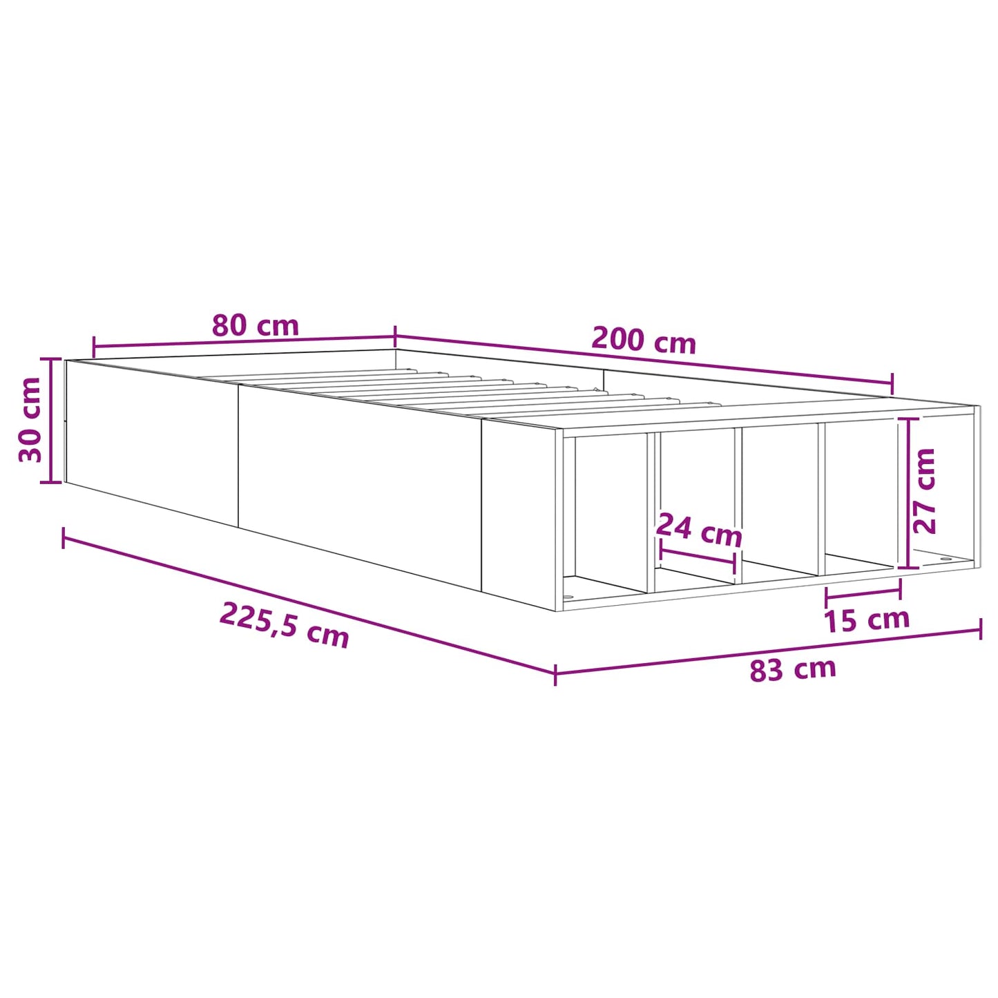 vidaXL Σκελετός κρεβατιού με αποθήκευση Γκρι Sonoma 80 x 200 cm