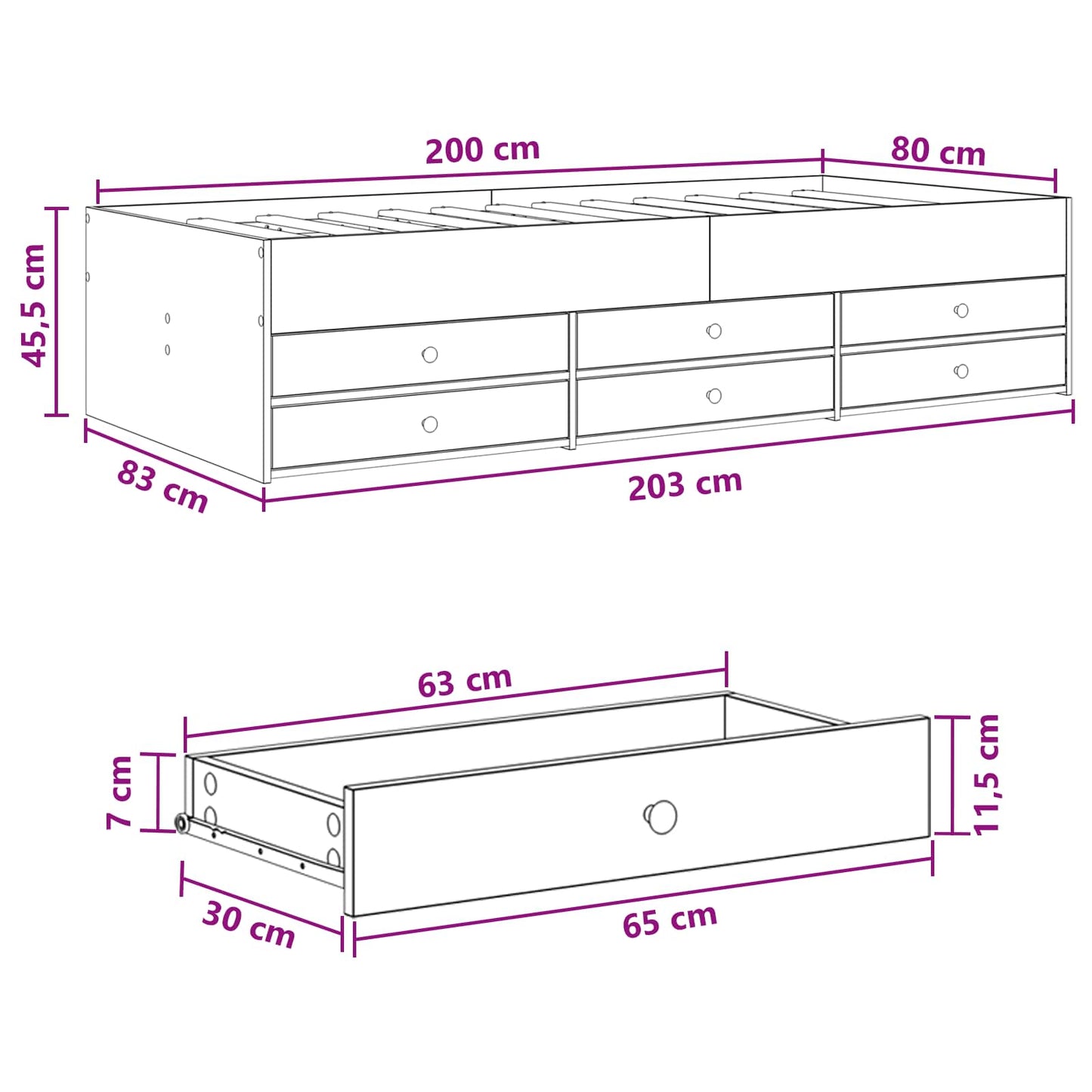 vidaXL Σκελετός κρεβατιού με αποθήκευση Sonoma Δρυς 80 x 200 cm