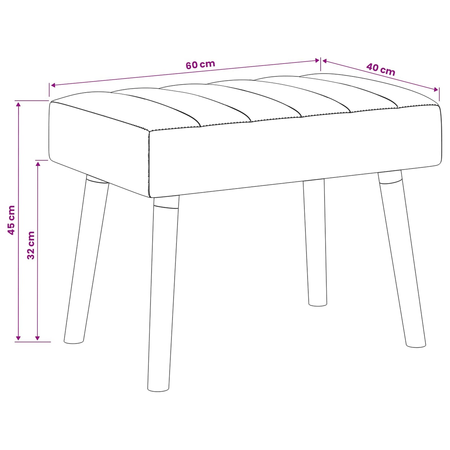 vidaXL Πάγκος με Καναλεύματα Ροζ 60 x 40 x 45 εκ. Ύφασμα
