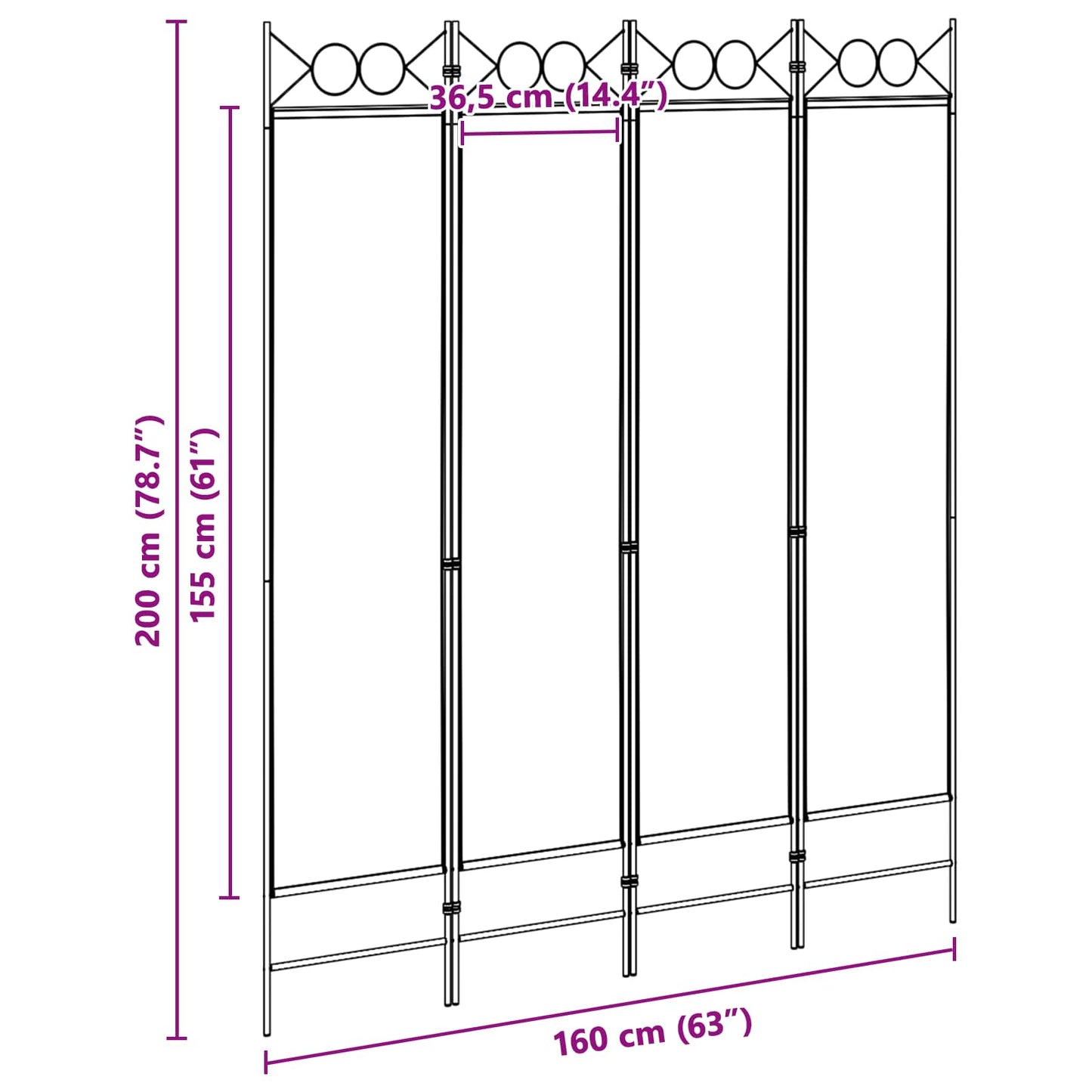 vidaXL 4-Πίνακας Διαχωριστικός Μπεζ 160 x 200 cm Ύφασμα