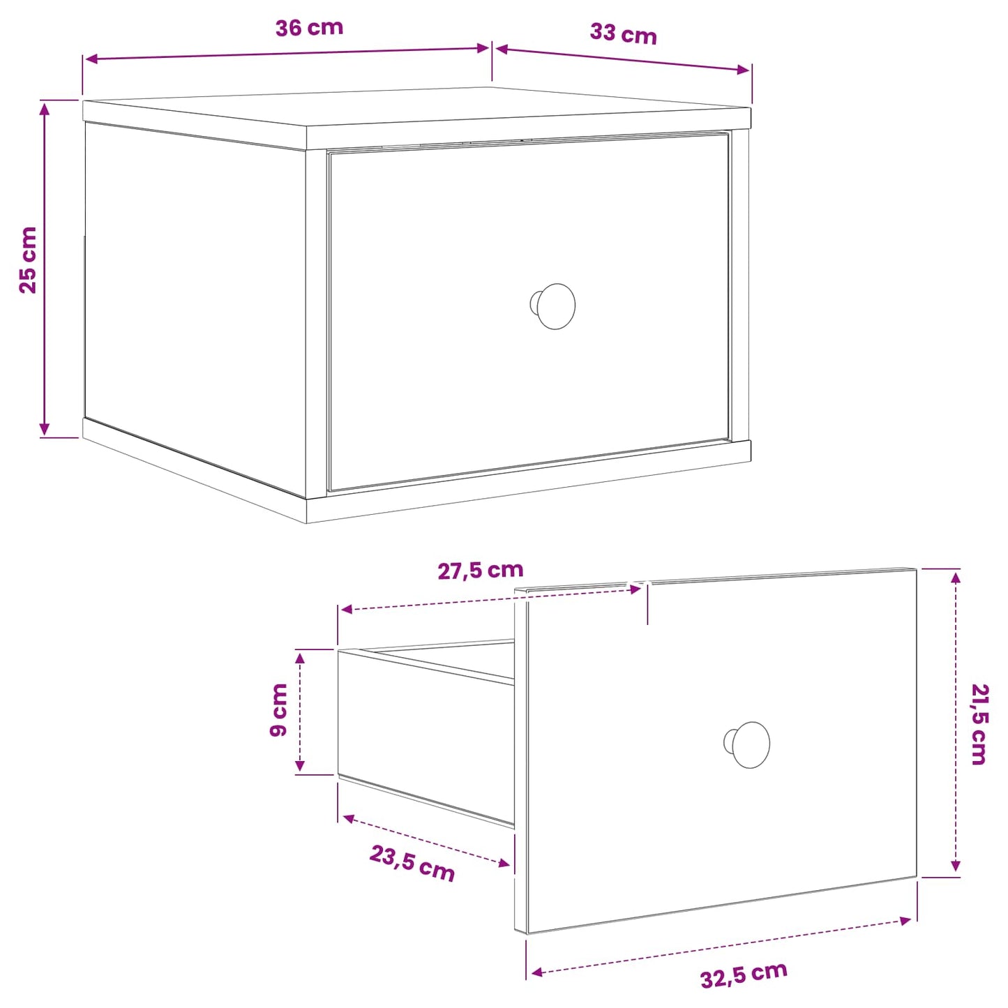 vidaXL Τοίχου κομοδίνο AACHEN 2 τμχ. Μαύρη Δρυς 36 x 33 x 25 εκ.