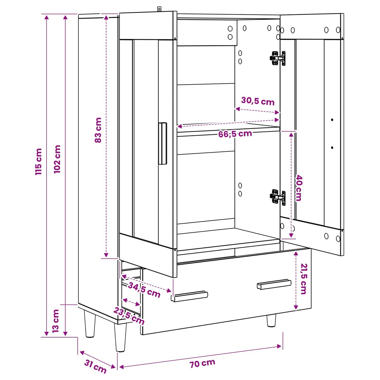 vidaXL Highboard Παλαιωμένο ξύλο 70 x 31 x 115 εκ Επεξεργασμένο Ξύλο