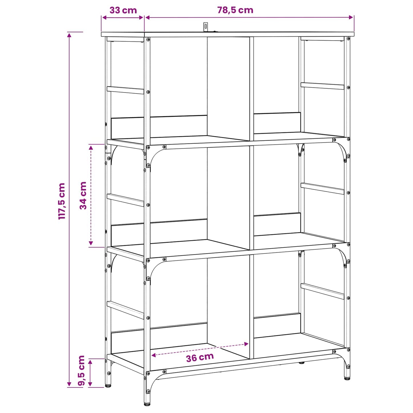 vidaXL Ράφι Βιβλίων 4 επιπέδων 78,5 x 33 x 117,5 εκ. μέταλλο PB