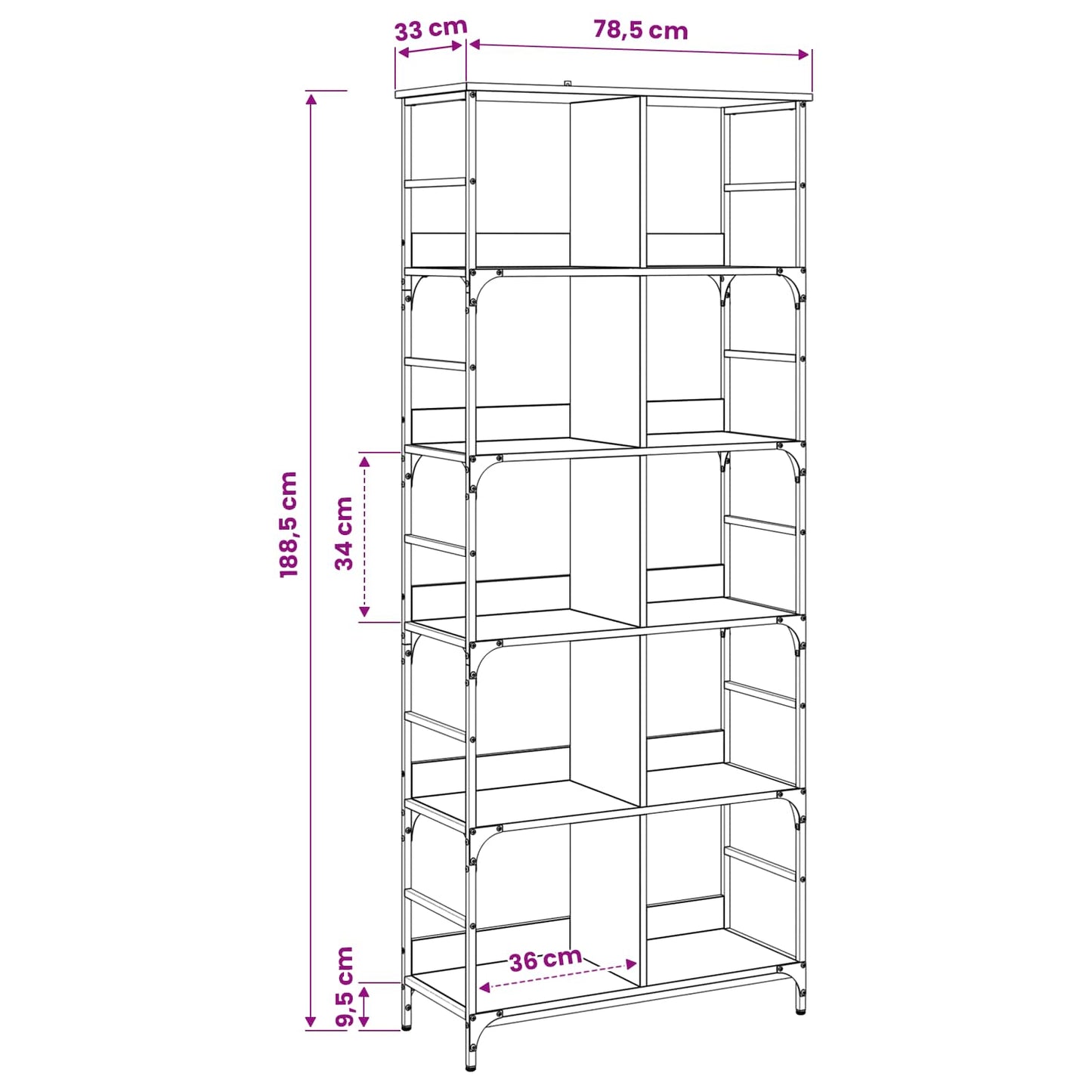vidaXL Ράφι Βιβλίων 4 επιπέδων 78,5 x 33 x 188,5 εκ. μέταλλο PB