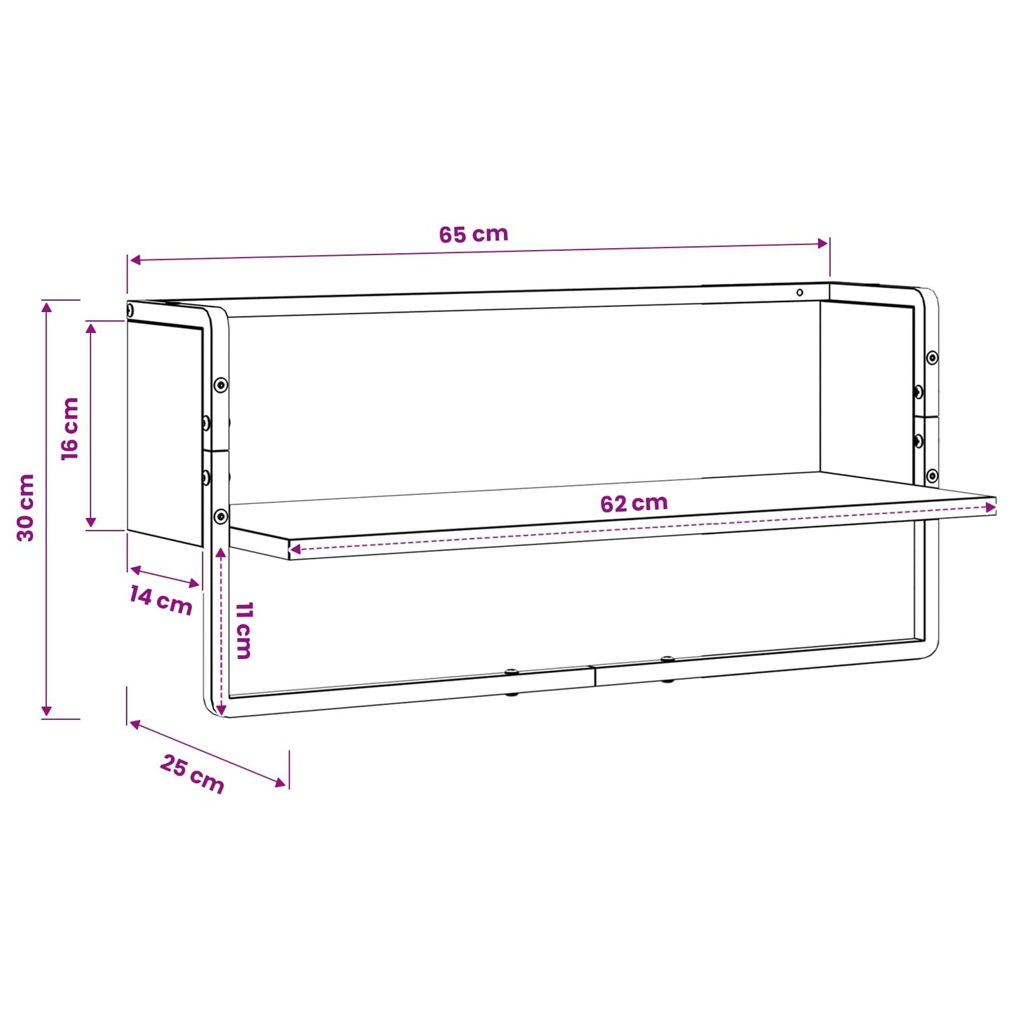 vidaXL Ράφι Τοίχου Επιτοίχιο Μαύρη δρυς 65 x 25 x 30 cm μέταλλο PB