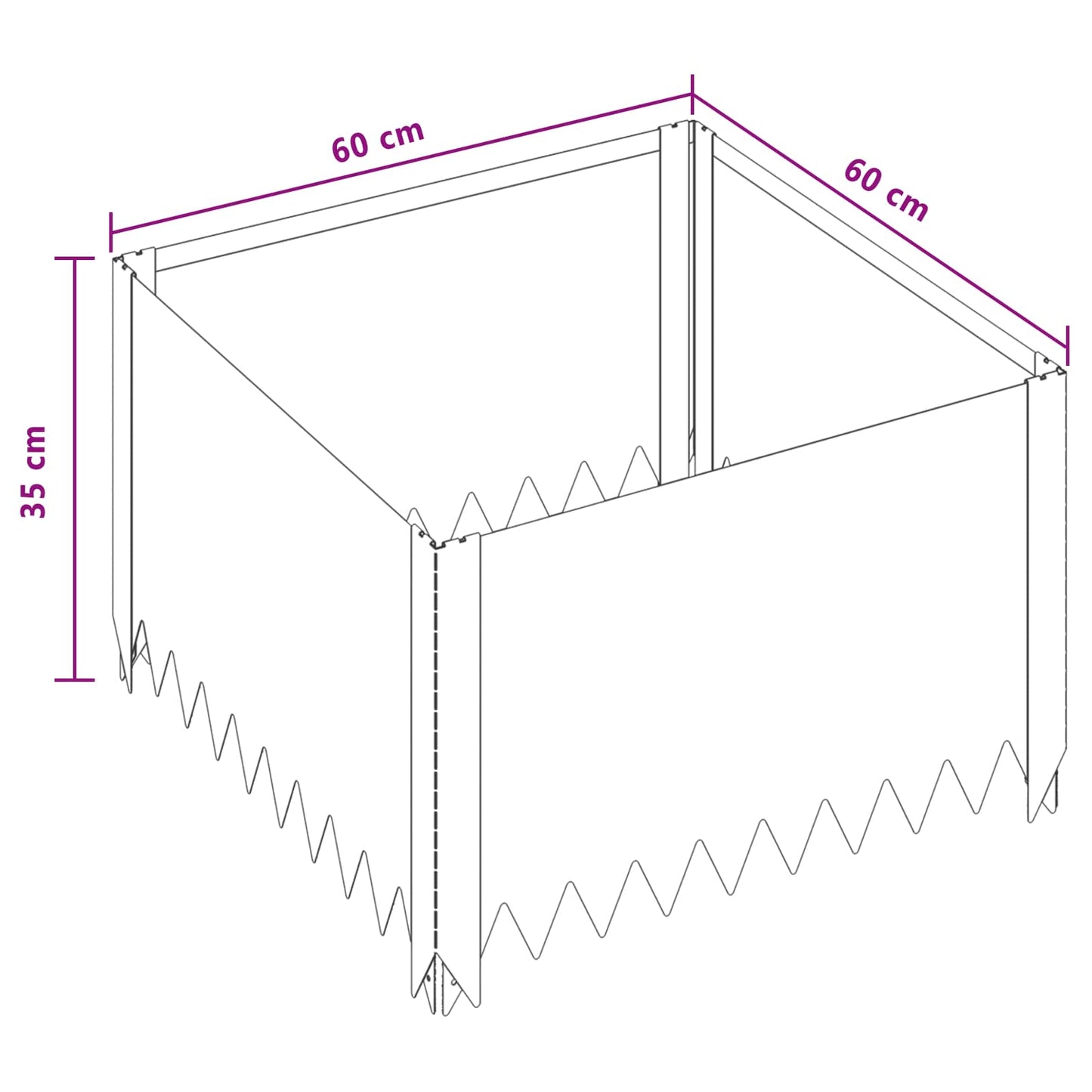 vidaXL Περίγραμμα γκαζόν 4 τμχ. 60 x 60 x 35 cm Ατσάλι Ασημί