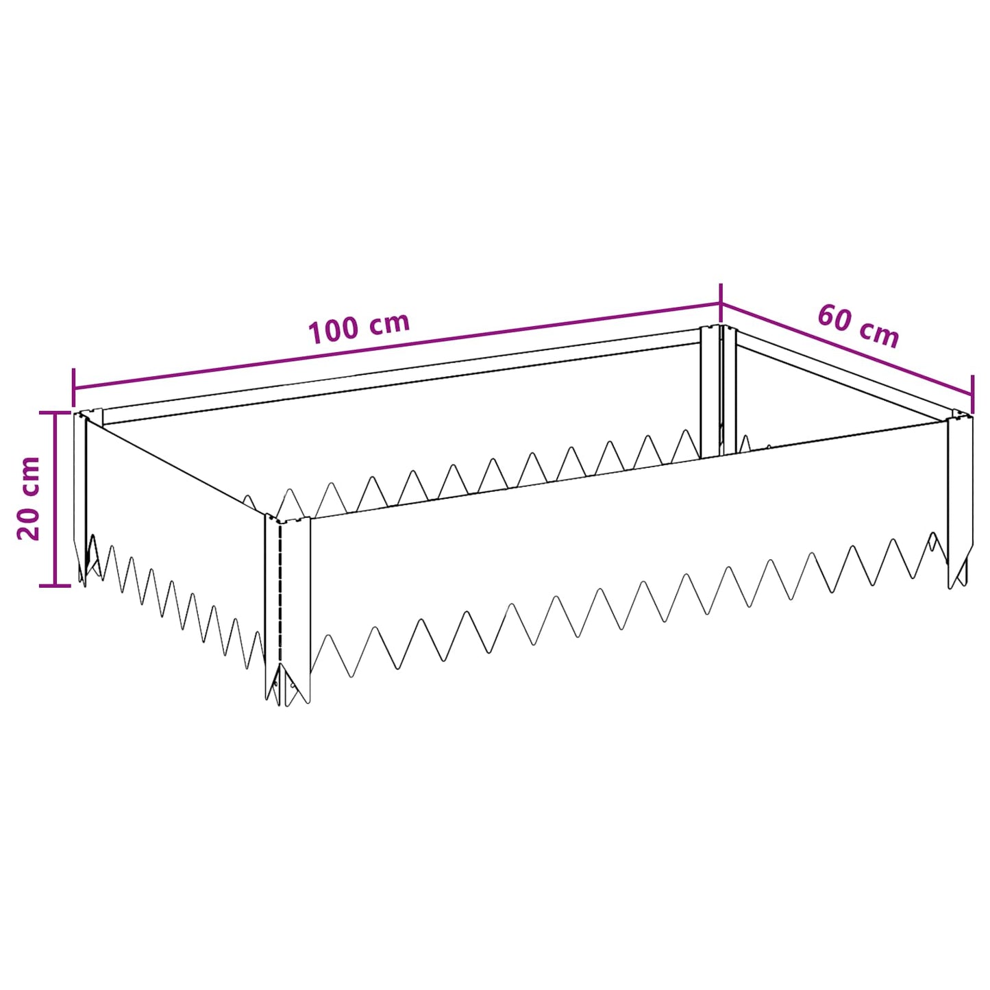 vidaXL Περίγραμμα γκαζόν 4 τμχ. 100 x 60 x 20 εκ. Ατσάλι Ασημί