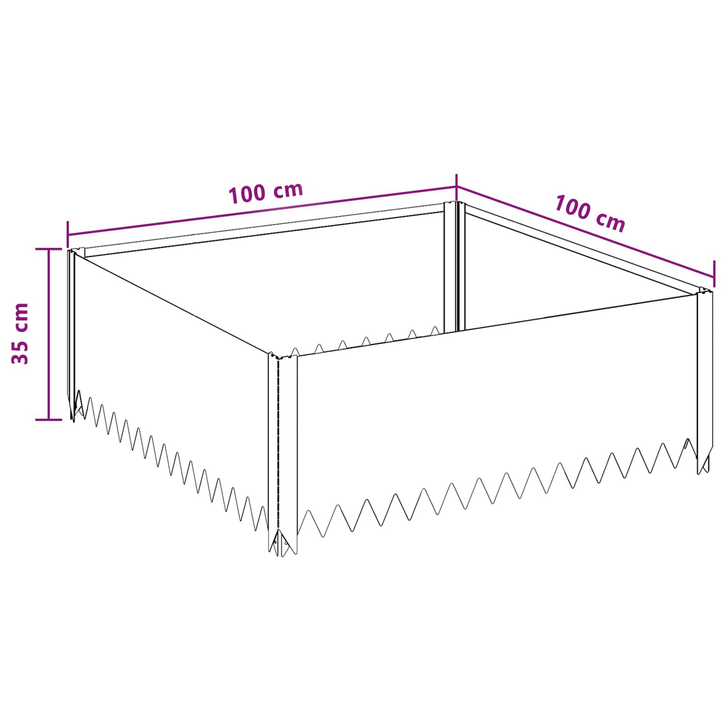 vidaXL Περίγραμμα γκαζόν 4 τμχ. 100 x 100 x 35 cm Ατσάλι Ασημί
