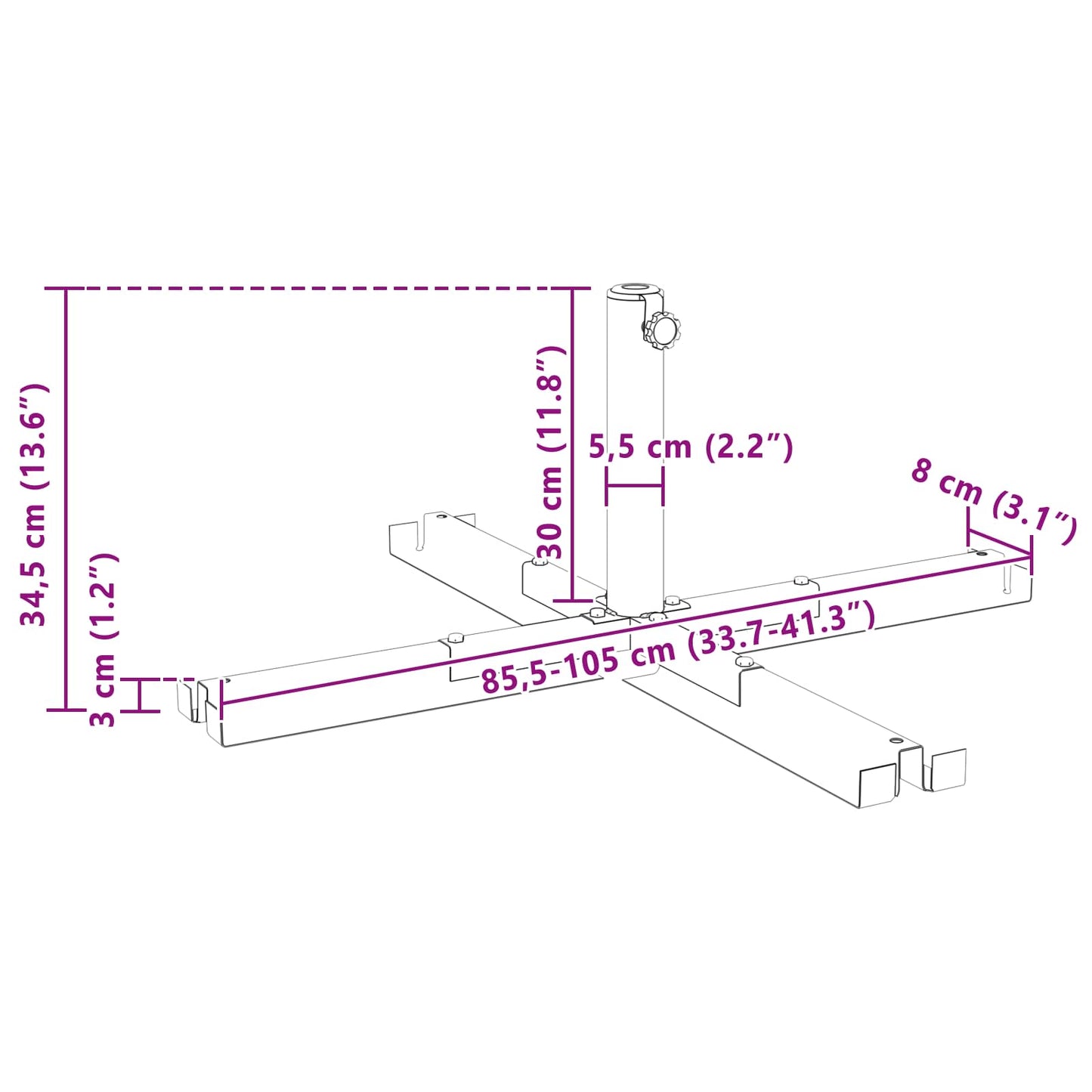 vidaXL Βάση ομπρέλας για πόλο 25–50 mm Μαύρο
