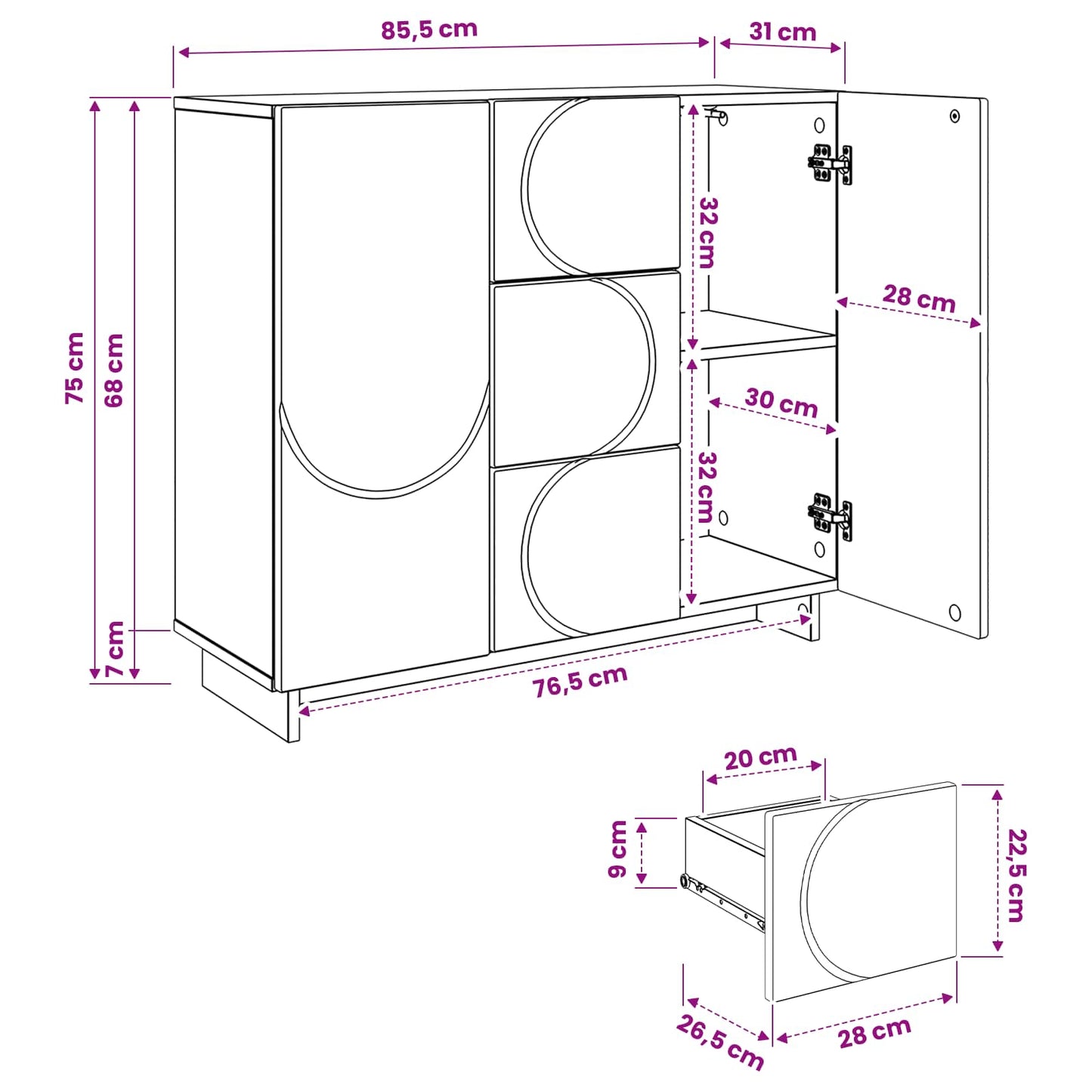 vidaXL Πλαϊνό γραφείο Sonoma Δρυς 85.5 x 31 x 75 εκ.