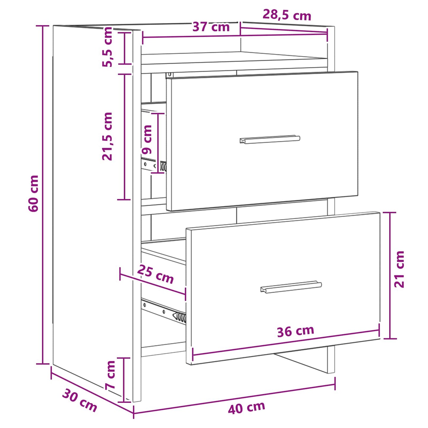 vidaXL Κομοδίνα Sonoma Δρυς 40 x 30 x 60 cm Επεξεργασμένο Ξύλο