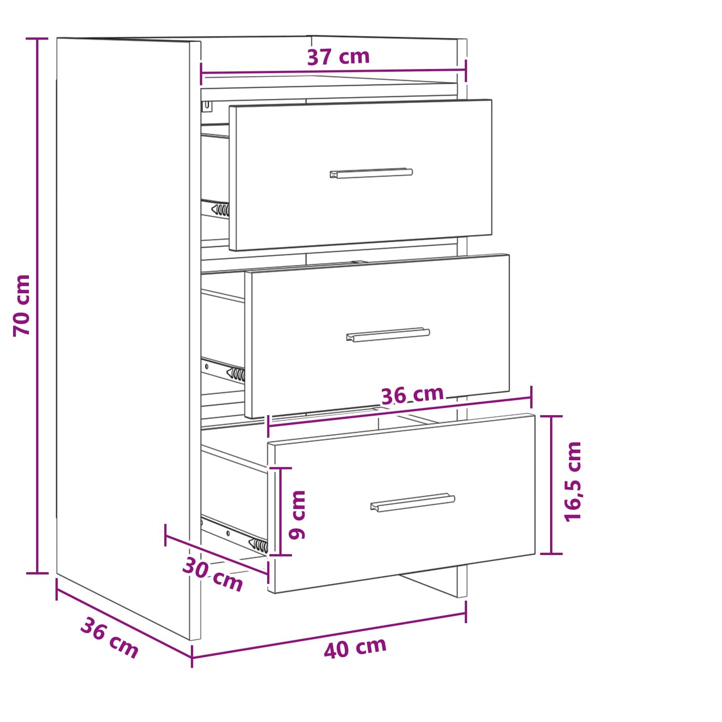 vidaXL Κομοδίνα Γκρι Σκυροδέματος 40 x 36 x 70 εκ. Επεξεργασμένο Ξύλο