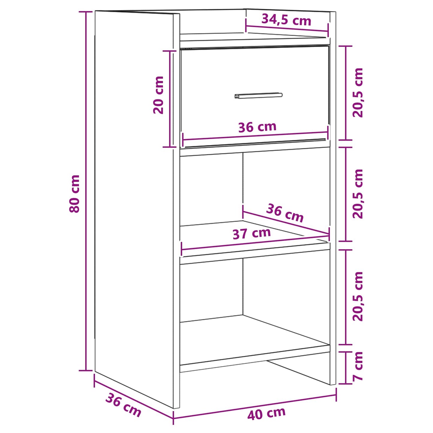 vidaXL Πλαϊνό γραφείο Γκρι Σκυροδέματος 40 x 36 x 80 εκ