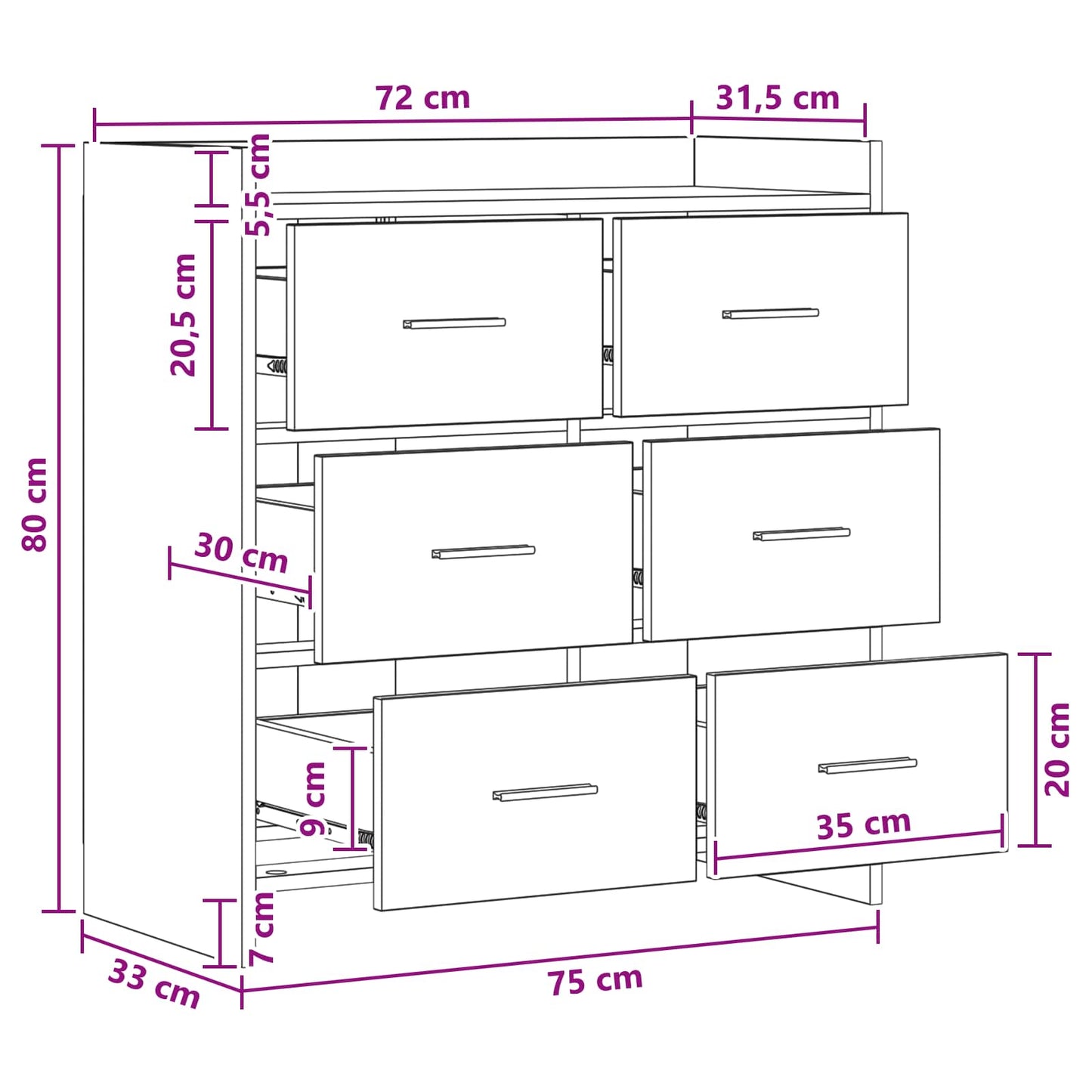 vidaXL Πλαϊνό γραφείο Γκρι Σκυροδέματος 75 x 33 x 80 εκ