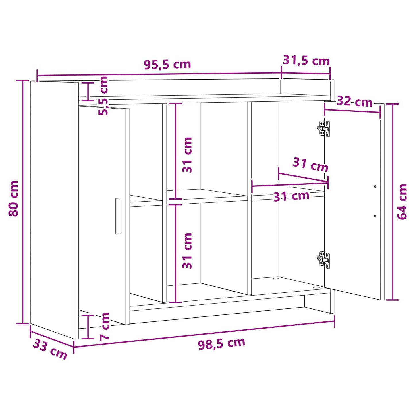 vidaXL Πλαϊνό γραφείο 98,5 x 33 x 80 εκ PB