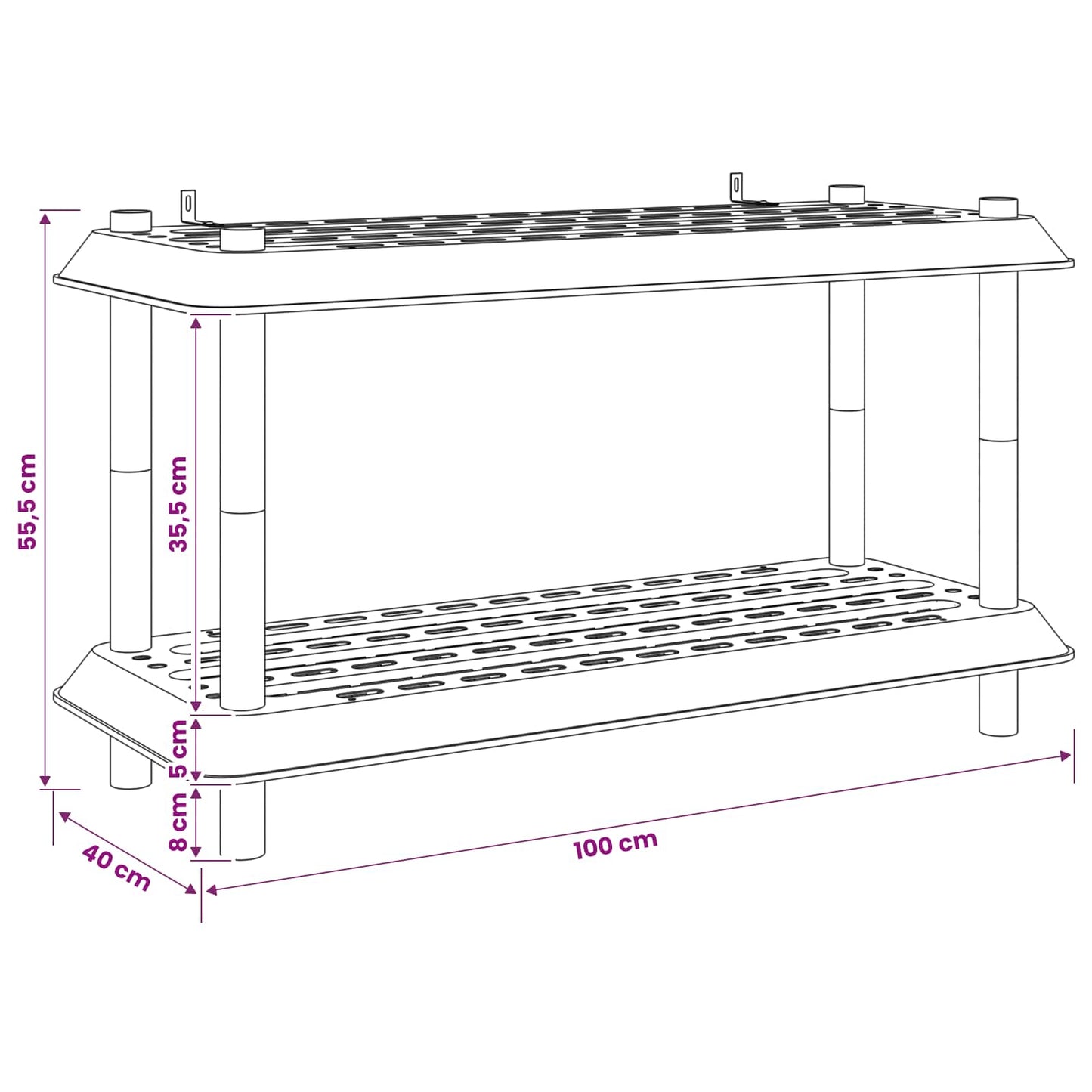 vidaXL Μονάδα Ραφιού 2 επίπεδα 100 x 40 x 55,5 εκ. PP Ανθρακί